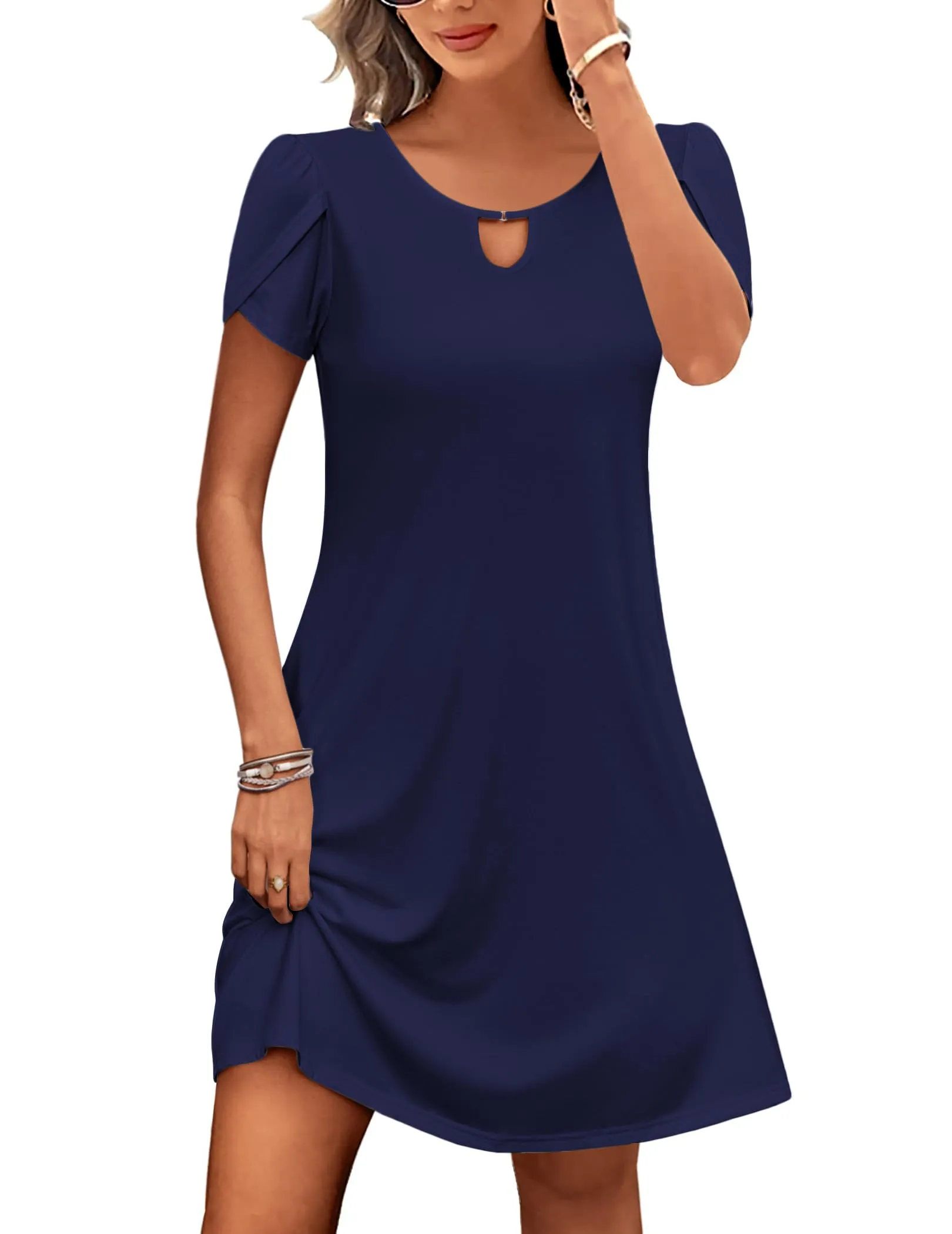 Zeagoo Abito casual da donna floreale a maniche corte, Blu Navy, L - immagine 1