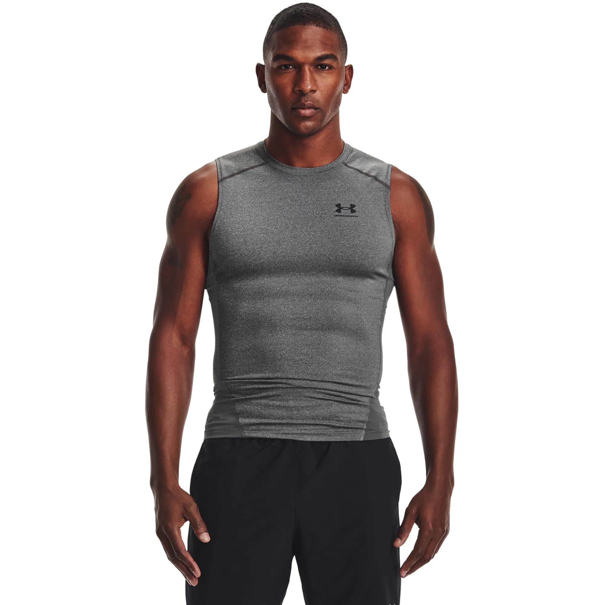 Under Armour HeatGear Maglietta senza maniche a compressione da uomo, Carbon Heather-nero, XL - immagine 1