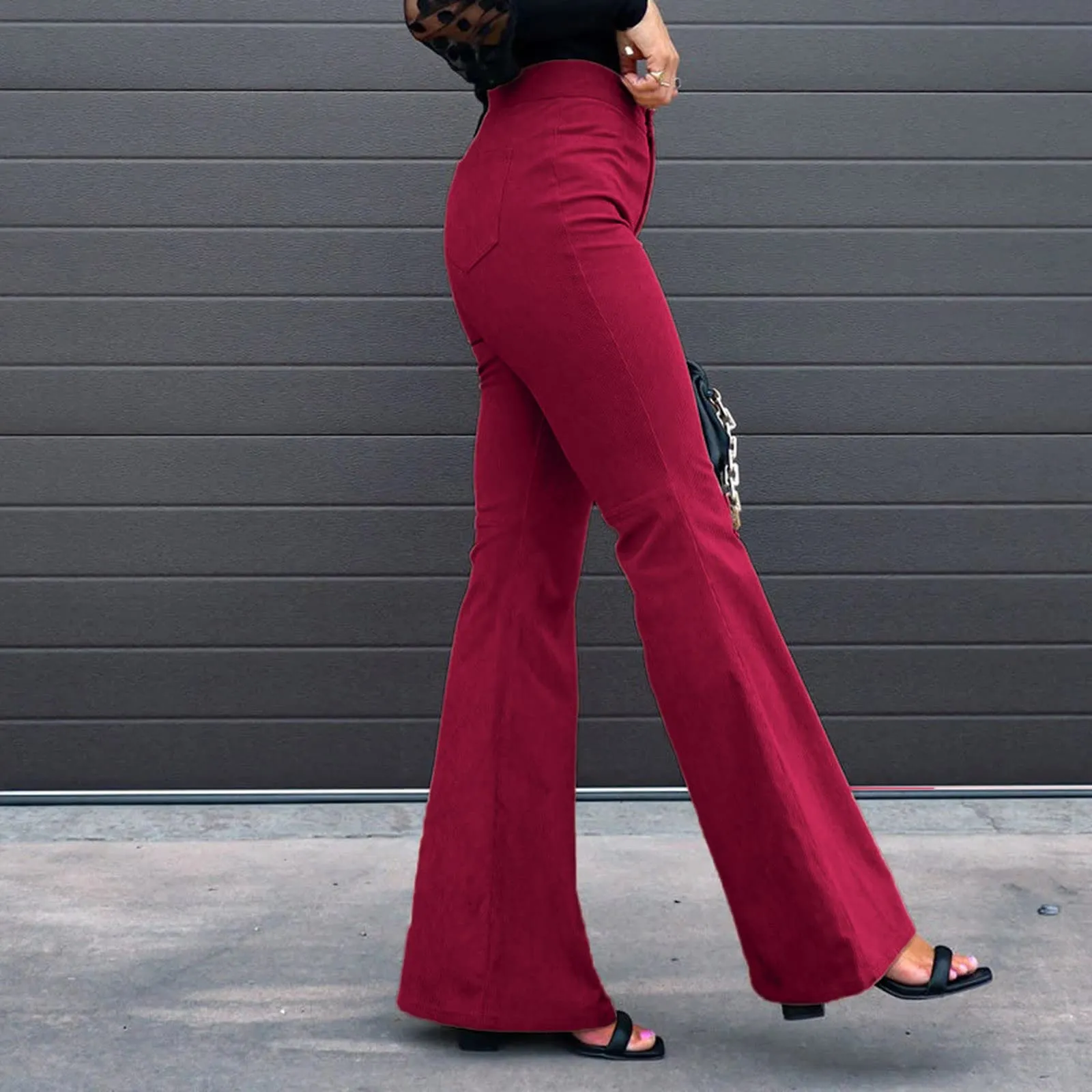 Duohropke Pantaloni a campana in corduroy da donna con vita elasticizzata - immagine 3