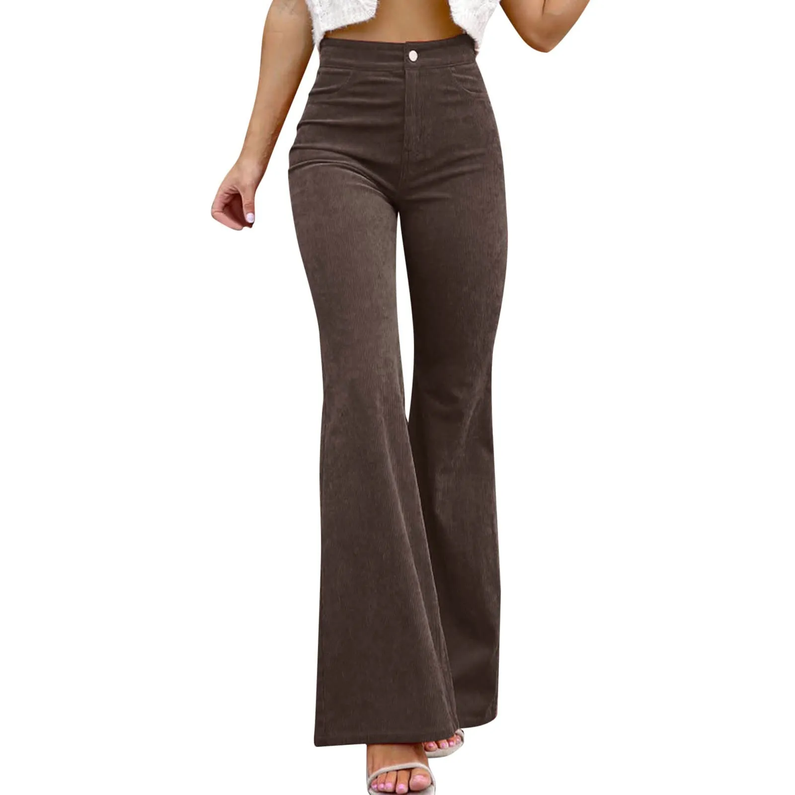 Duohropke Pantaloni a campana in corduroy da donna con vita elasticizzata - immagine 1
