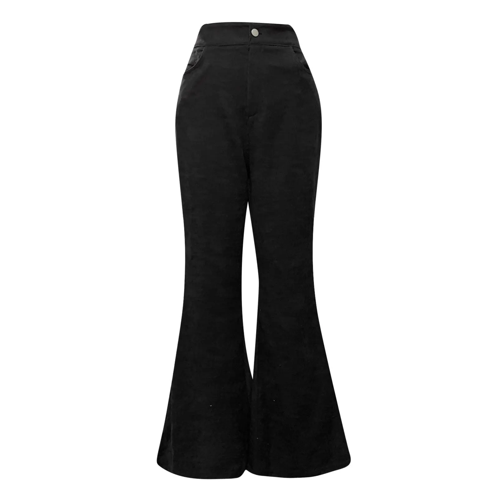 Duohropke Pantaloni a campana in corduroy da donna, vita bassa, casual - immagine 5