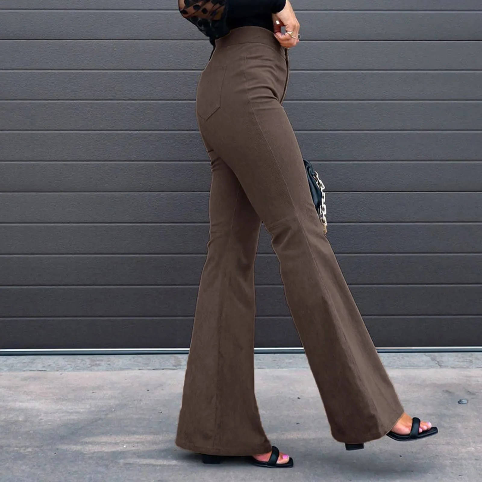 Duohropke Pantaloni a campana in corduroy da donna con vita elasticizzata - immagine 3