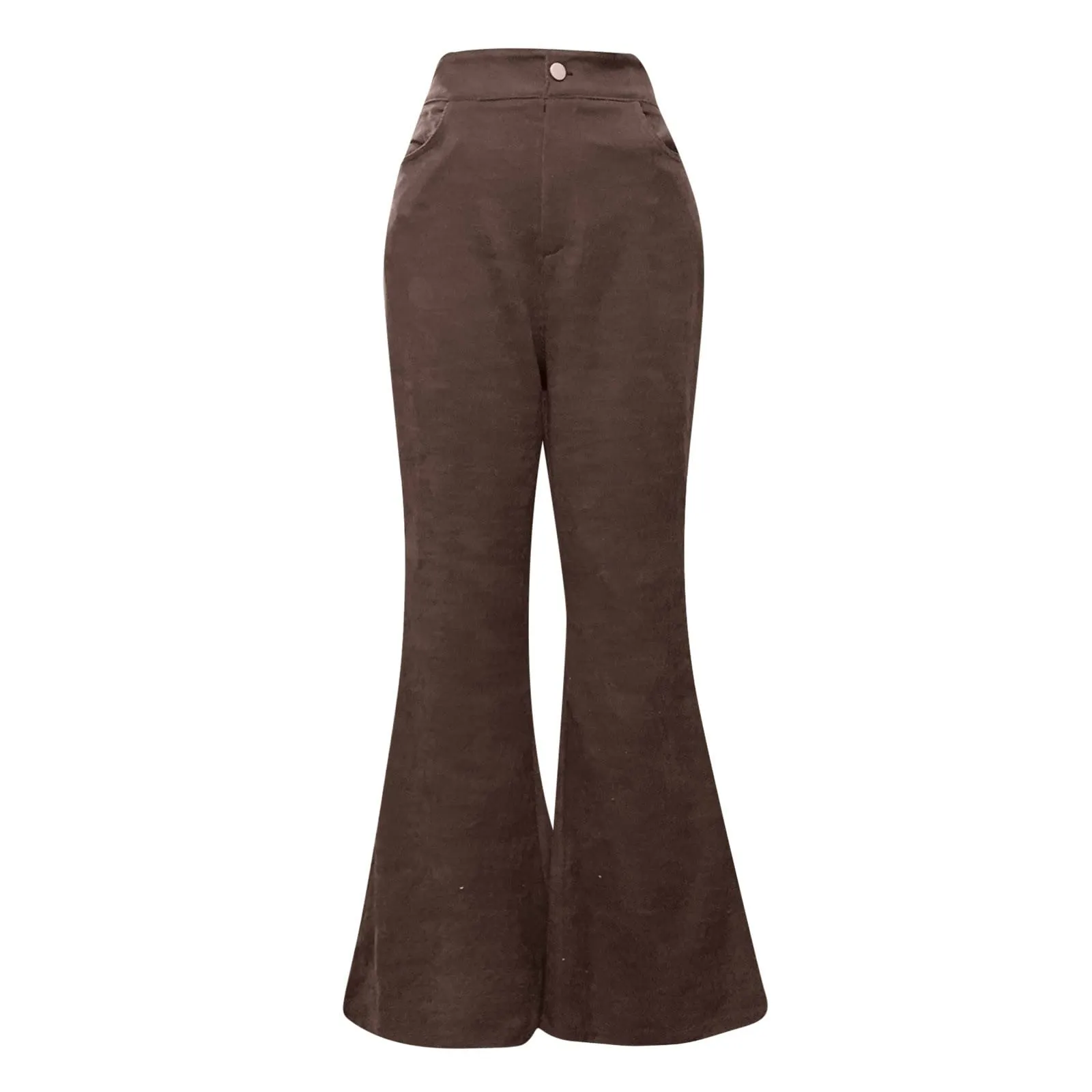 Duohropke Pantaloni a Campana in Corduroy da Donna, Vita Elasticizzata, Marrone, XXL - immagine 5