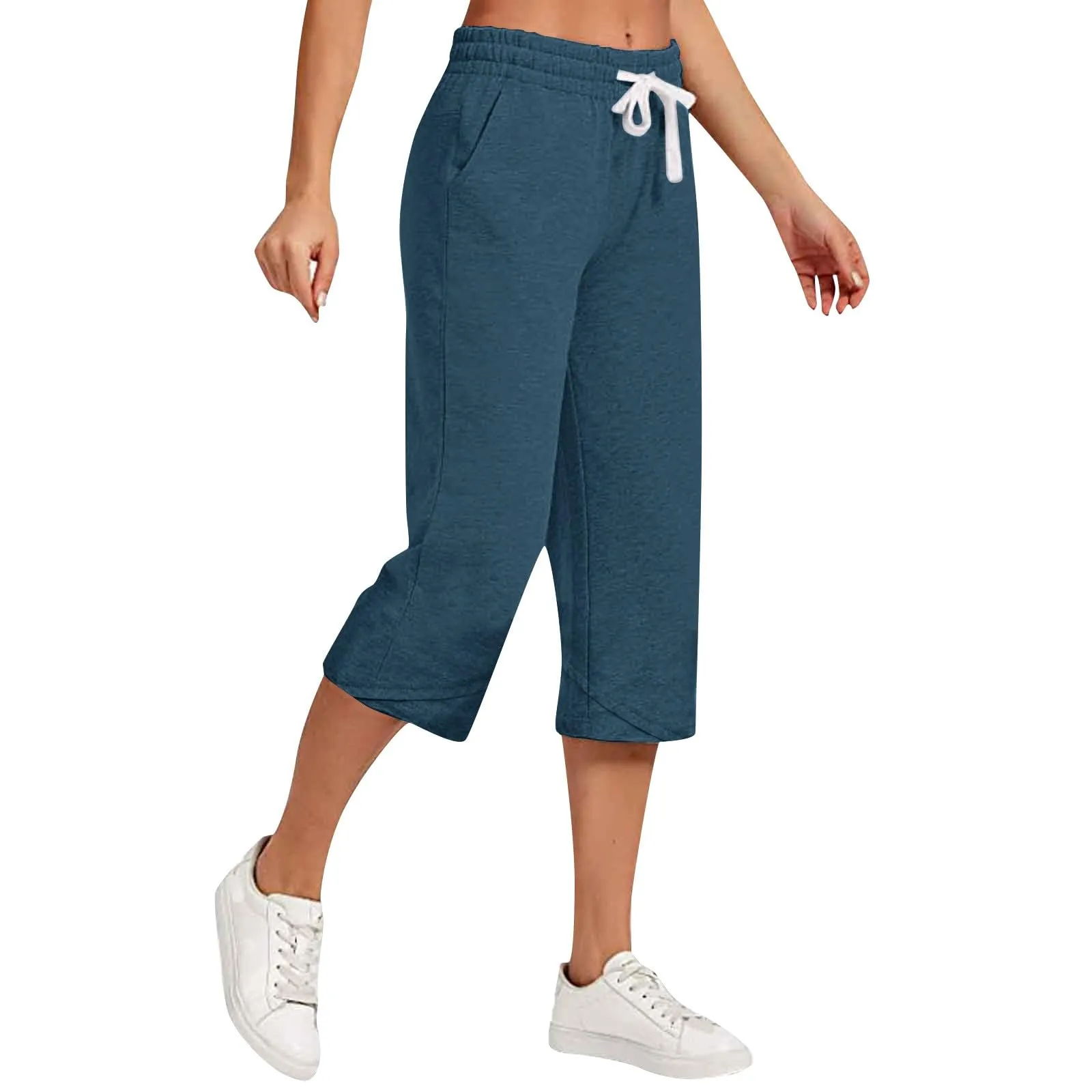 HEONSATI Pantalone Cropped Donna in Cotone e Lino Sportivi Casual Pinocchietti 3/4 Estivi Leggeri a Gamba Larga Taglie Forti - immagine 1