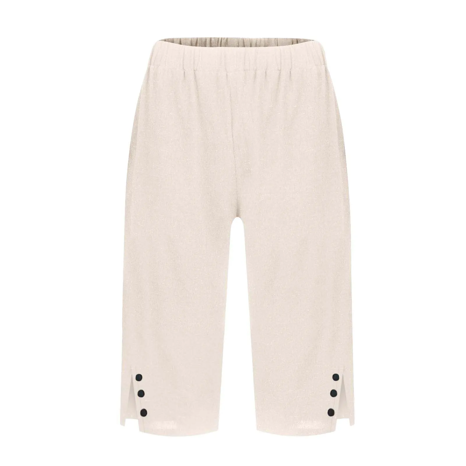HEONSATI Pantaloni Donna 7/8 in Cotone e Lino Capri Cropped Gamba Dritta con Coulisse Regolabile - immagine 3