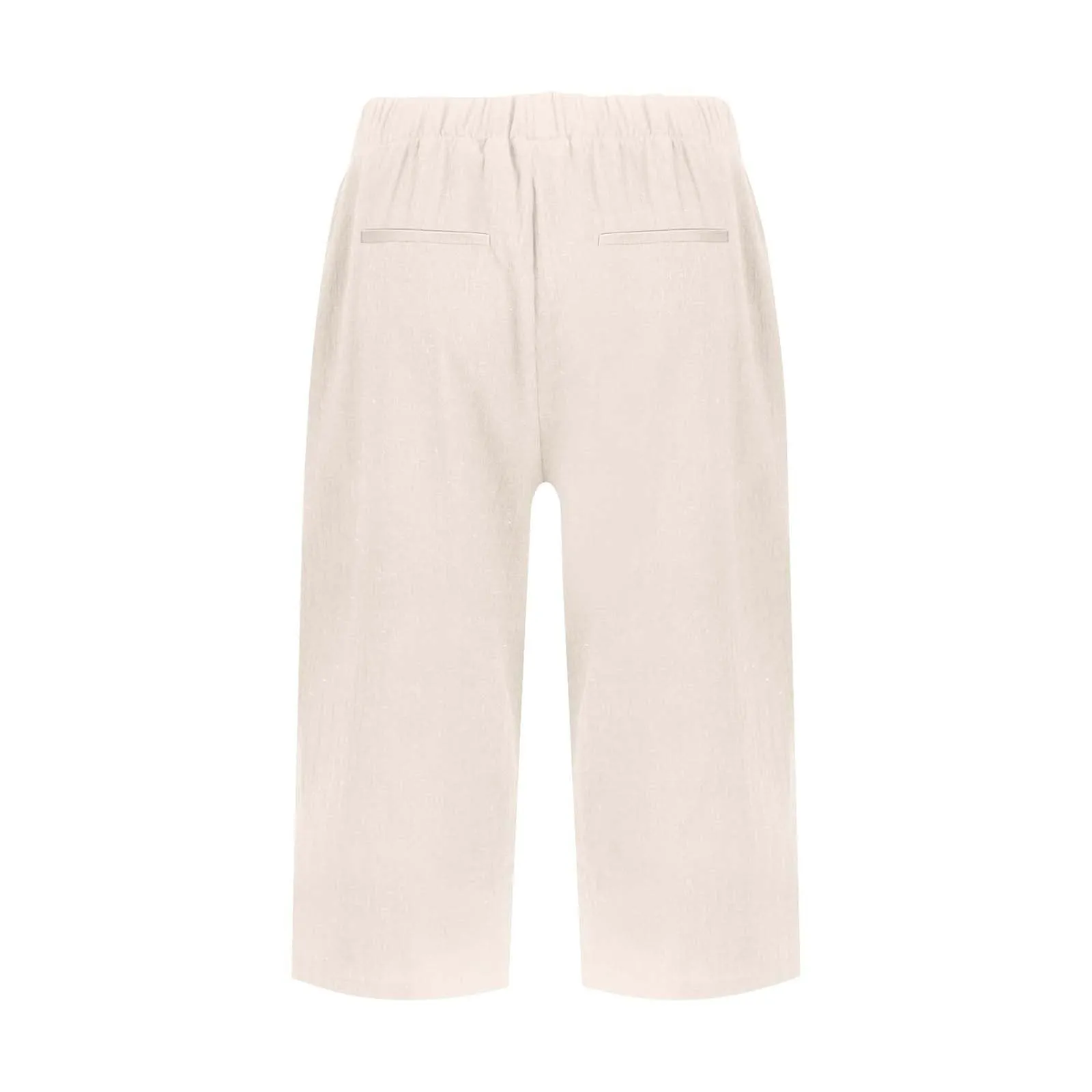 HEONSATI Pantaloni Donna 7/8 in Cotone e Lino Capri Cropped Gamba Dritta con Coulisse Regolabile - immagine 4