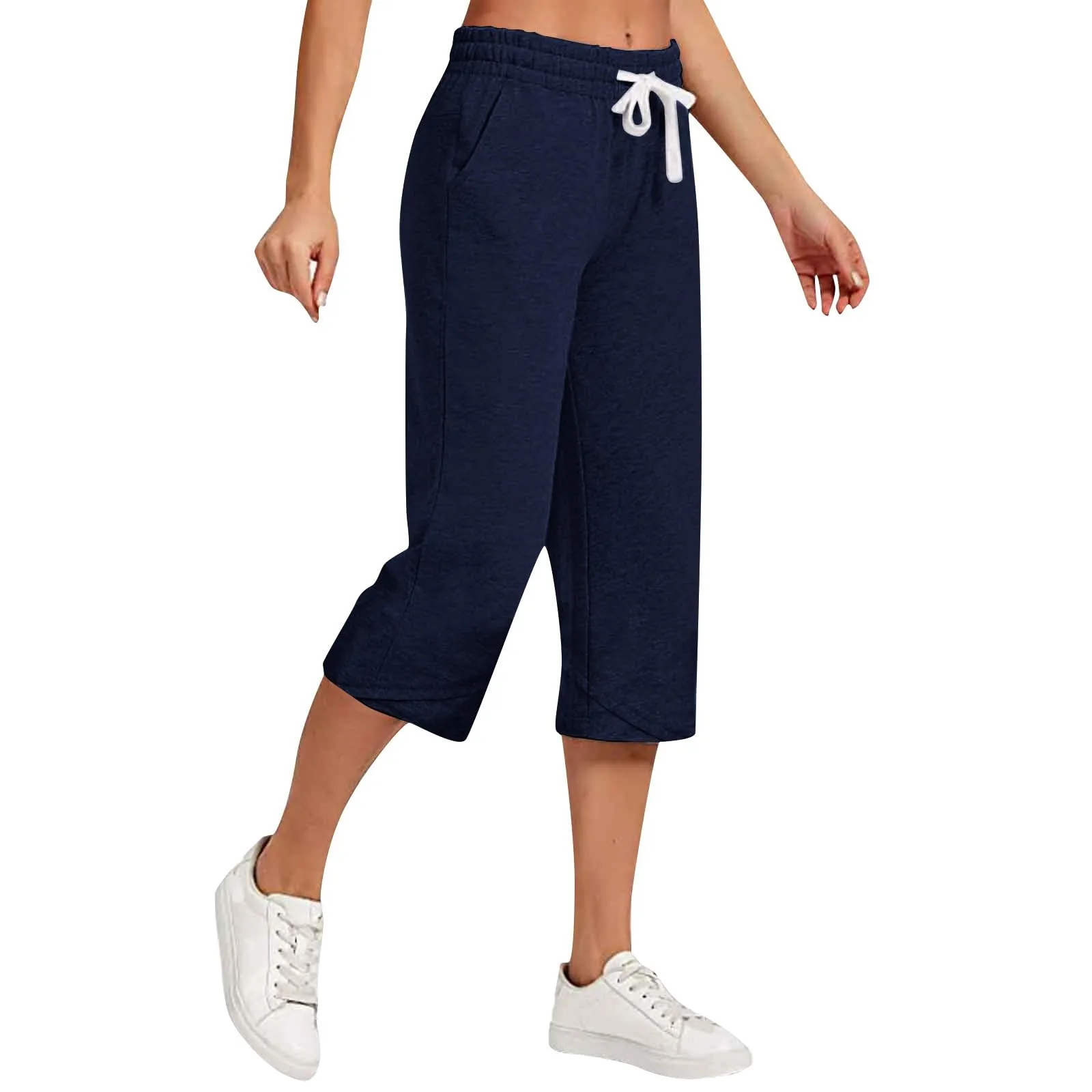 HEONSATI Pantalone Cropped Donna in Cotone e Lino Sportivi Casual Pinocchietti 3/4 Estivi Leggeri Gamba Larga Taglie Forti - immagine 1