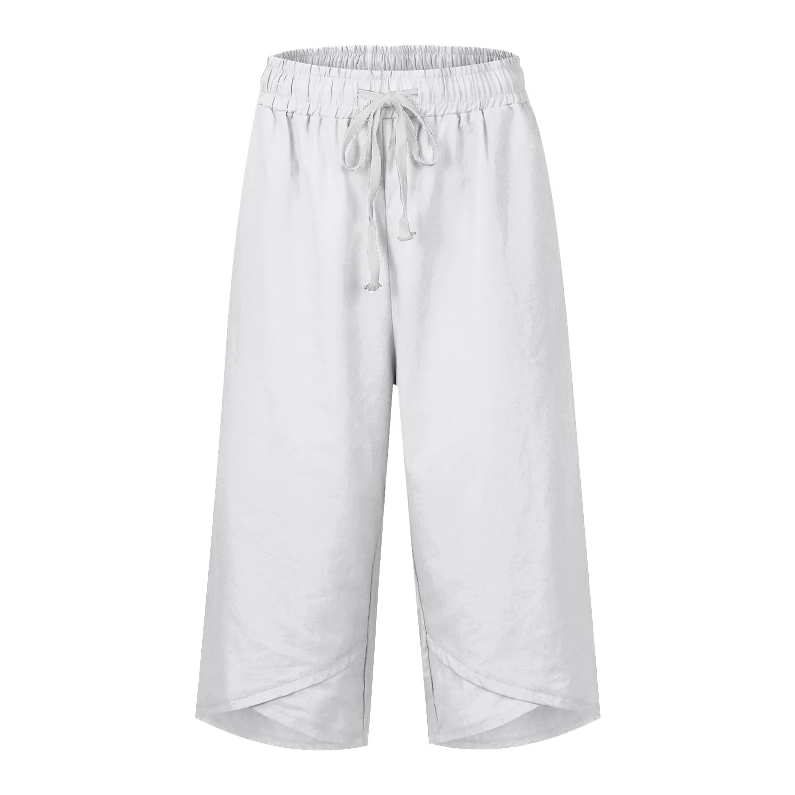 HEONSATI Pantaloni Cropped Donna in Cotone e Lino Sportivi Casual Pinocchietti 3/4 Estivi Leggeri Bermuda 7/8 Larghi Elasticizzati Curvy Capri a Gamba Larga Taglie Forti - immagine 3