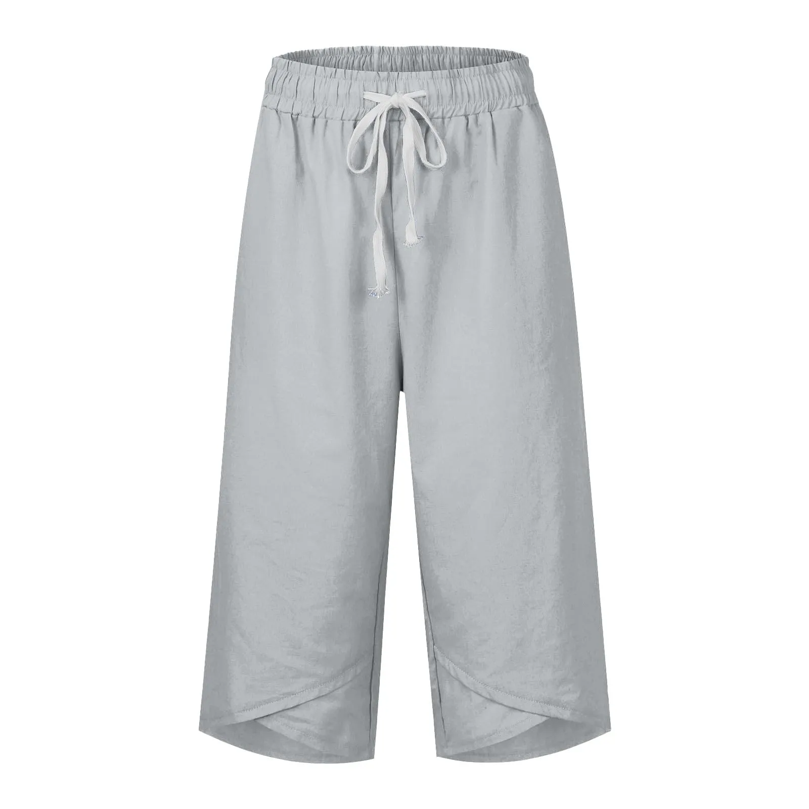 HEONSATI Pantalone Cropped Donna in Cotone e Lino Casual Pinocchietti 3/4 Estivi Leggeri a Gamba Larga Curvy - immagine 3