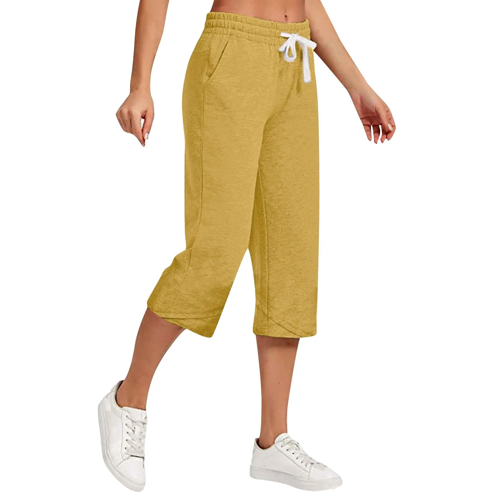 HEONSATI Pantalone Cropped Donna in Cotone e Lino Sportivi Casual Pinocchietti 3/4 Estivi Larghi Elasticizzati Curvy Capri a Gamba Larga Taglie Forti - immagine 1