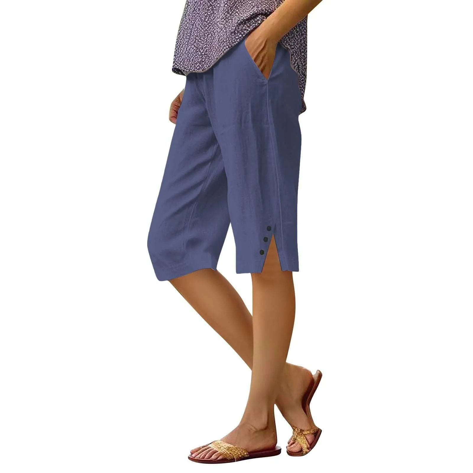 HEONSATI Pantaloni Donna 7/8 Capri in Cotone e Lino Gamba Dritta con Coulisse Regolabile - immagine 1