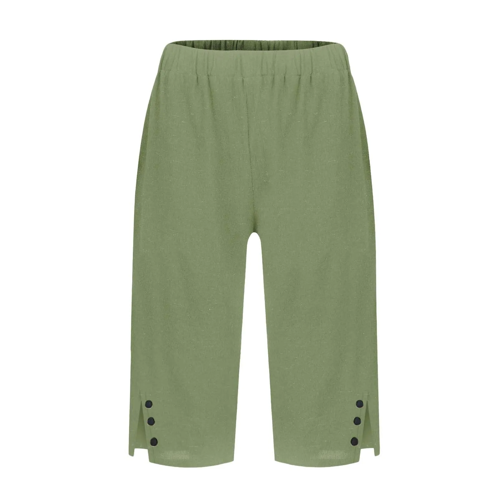 HEONSATI Pantaloni 7/8 Donna in Cotone e Lino, Capri Cropped Gamba Dritta con Coulisse Regolabile, Verde Militare - immagine 3