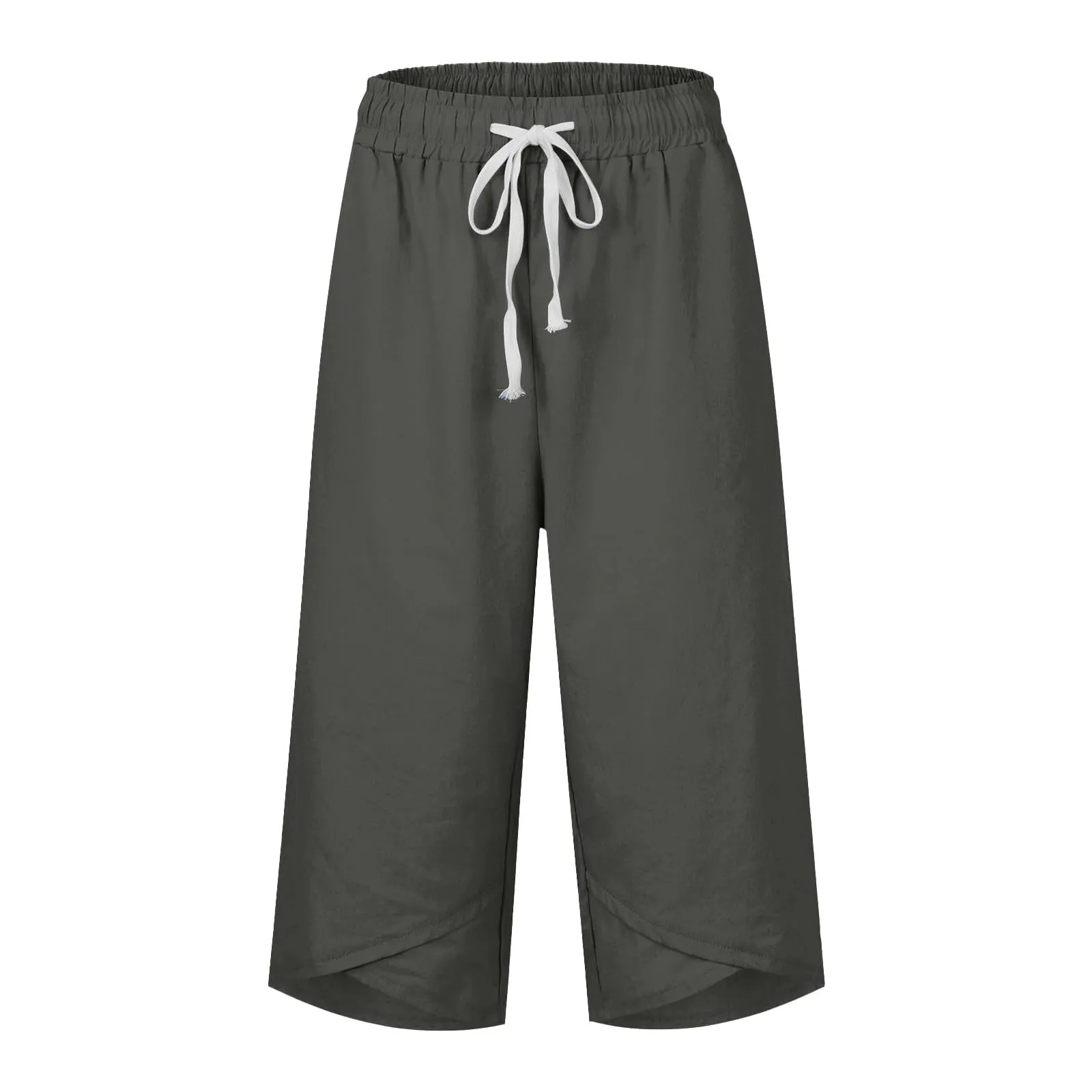 HEONSATI Pantalone Cropped Donna in Cotone e Lino Casual Pinocchietti 3/4 Estivi Gamba Larga Taglie Forti - immagine 3