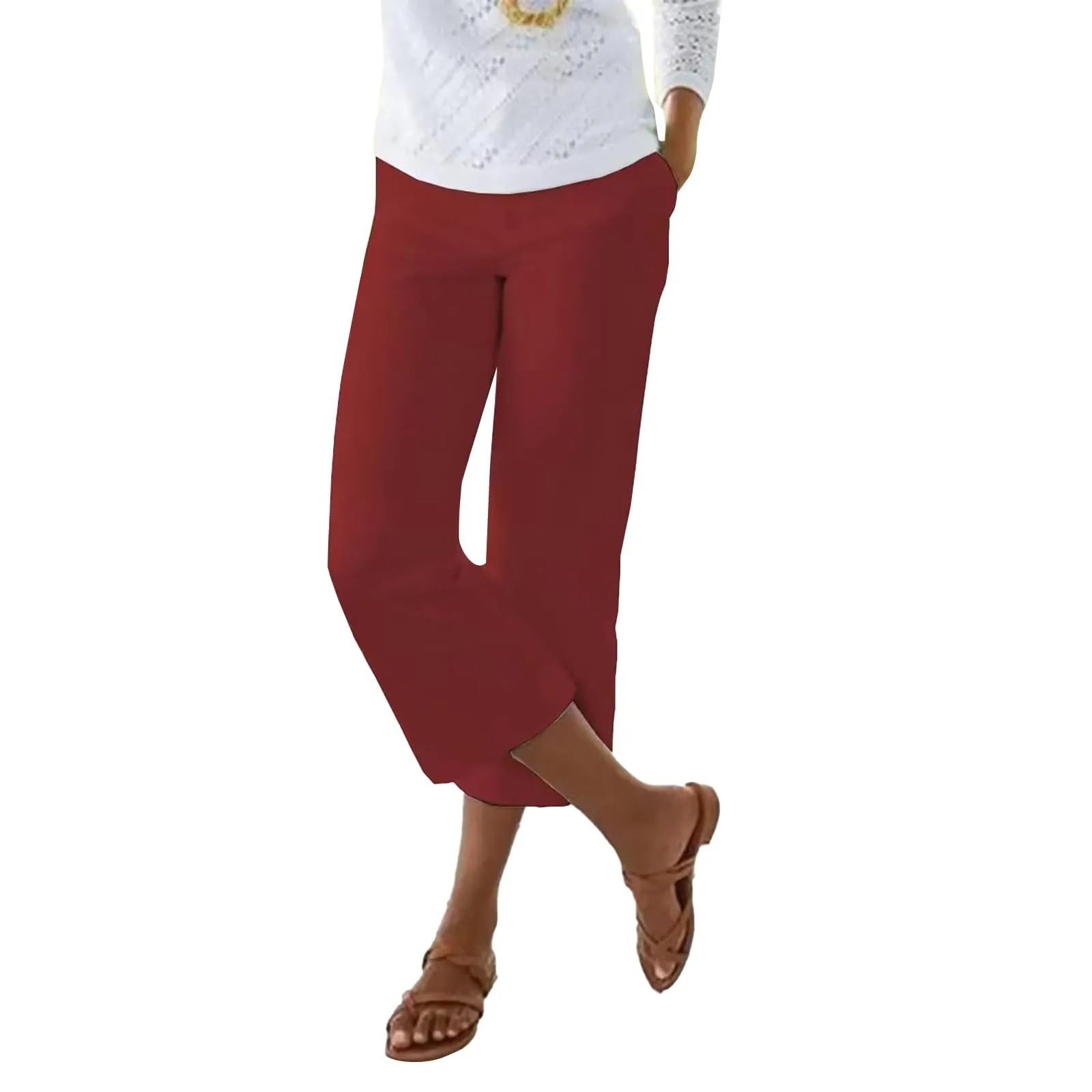 HEONSATI Pinocchietti Donna Estivi in Cotone Leggero, Pantaloni 3/4 Cropped a Vita Alta Curvy - immagine 3