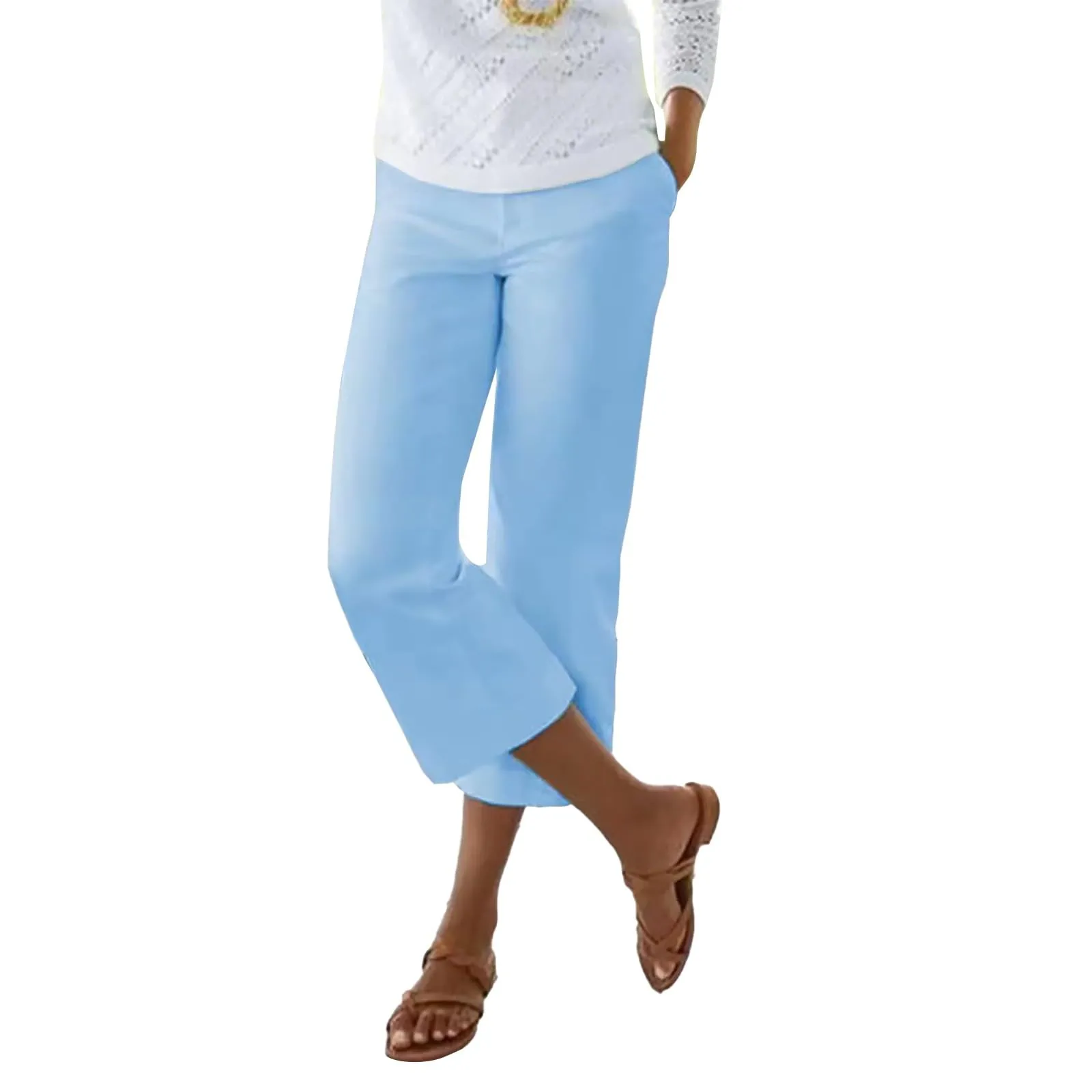 HEONSATI Pinocchietti Donna Estivi in Cotone Leggero Pantaloni 3/4 Bermuda Cropped Vita Alta - immagine 1