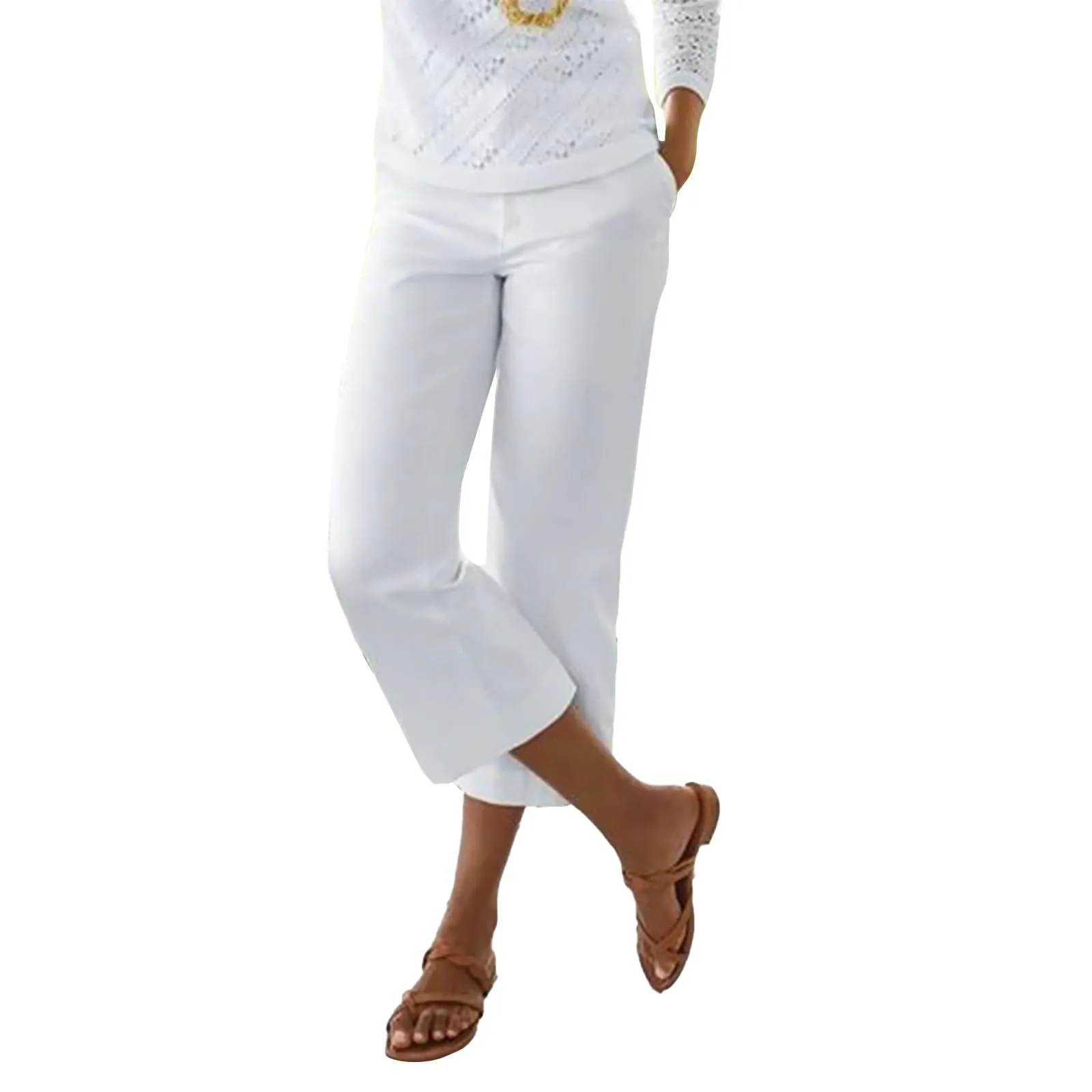 HEONSATI Pinocchietti Donna Estivi in Cotone Leggero Pantaloni 3/4 Cropped a Vita Alta - immagine 1