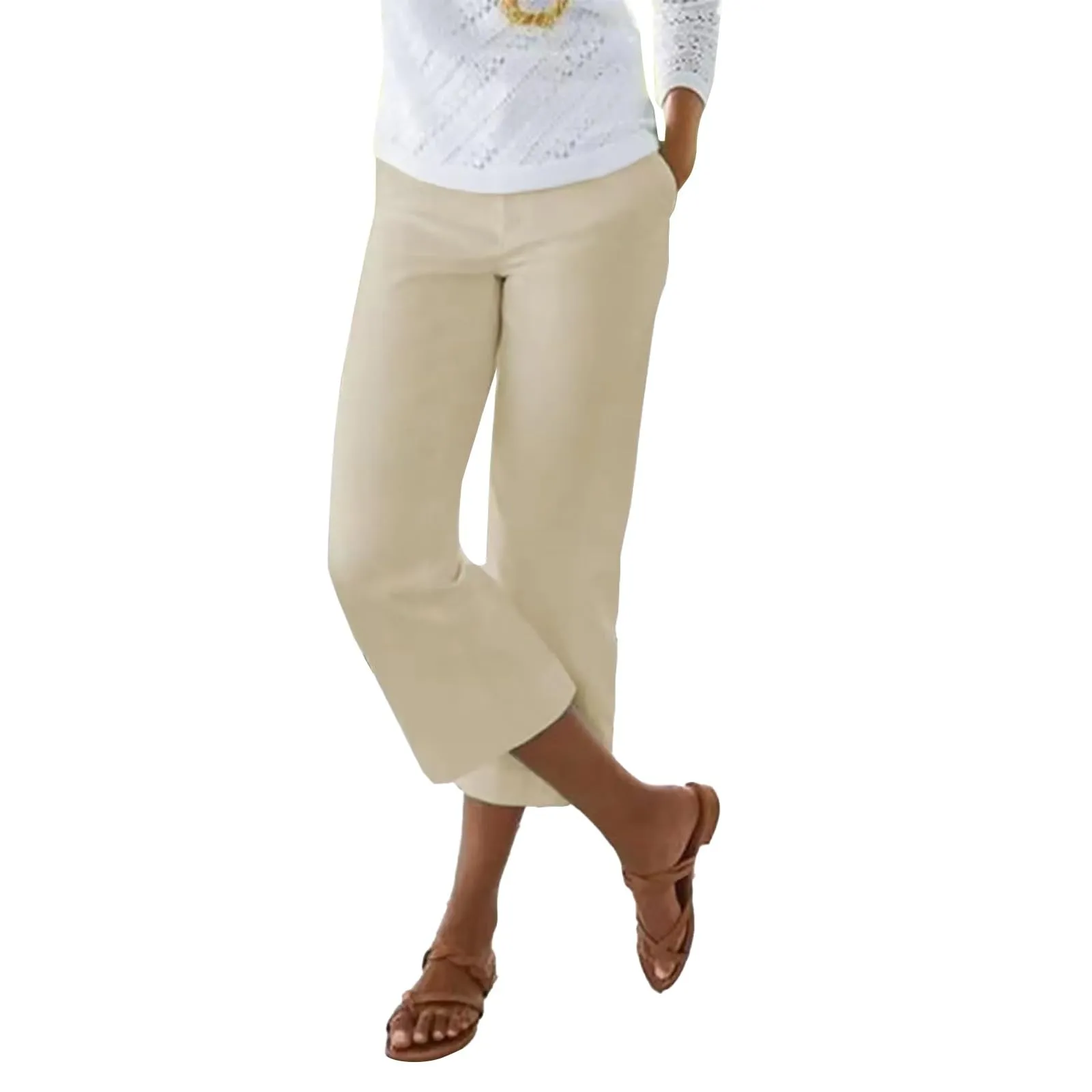 HEONSATI Pinocchietti Donna Estivi in Cotone Leggero Pantaloni 3/4 Bermuda Cropped Vita Alta - immagine 1