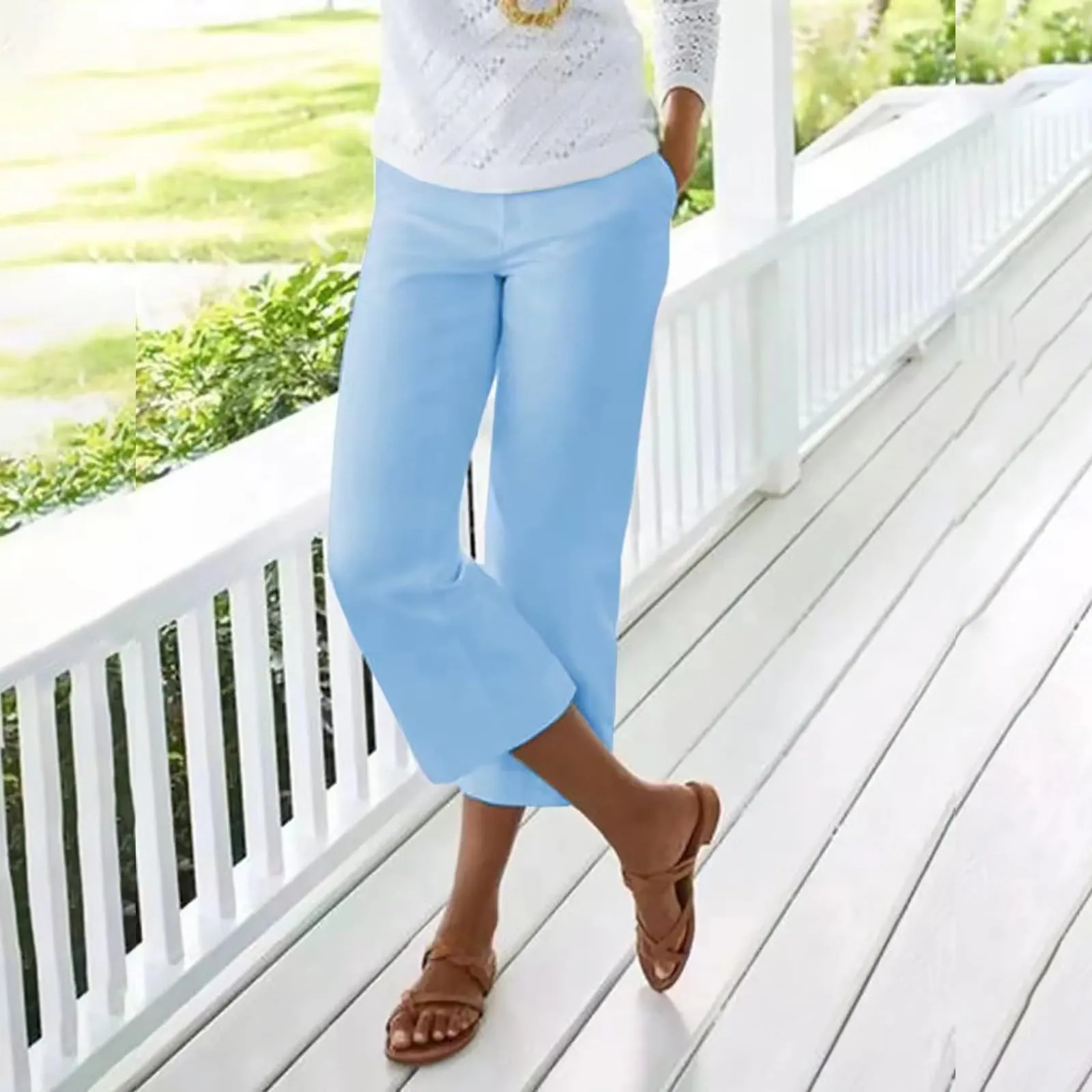 HEONSATI Pinocchietti Donna Estivi in Cotone Pantaloni 3/4 Cropped a Vita Alta Casual Sportivi Curvy - immagine 2