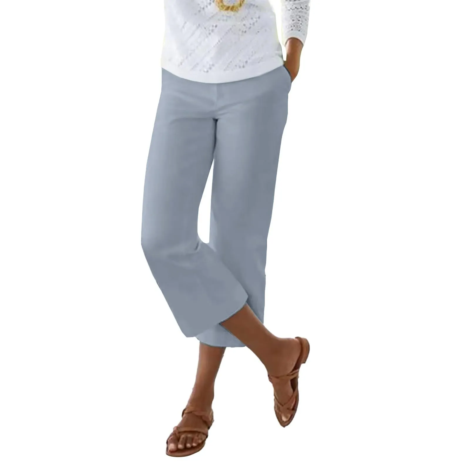 HEONSATI Pantaloni Pinocchietti Donna Estivi in Cotone Leggero Vita Alta Cropped Bermuda - immagine 1