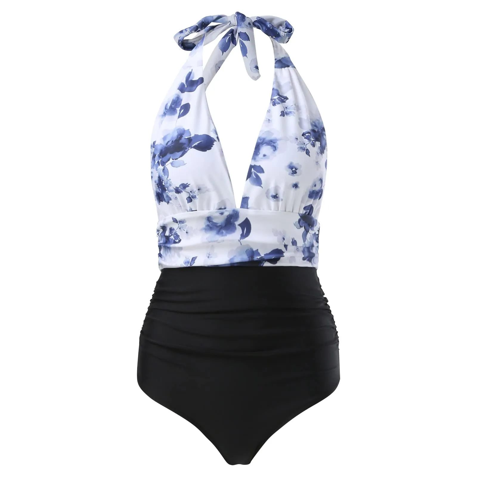 Costume Intero Donna Push Up Modellante con Scollo a V e Stampe Retrò Floreali - immagine 4