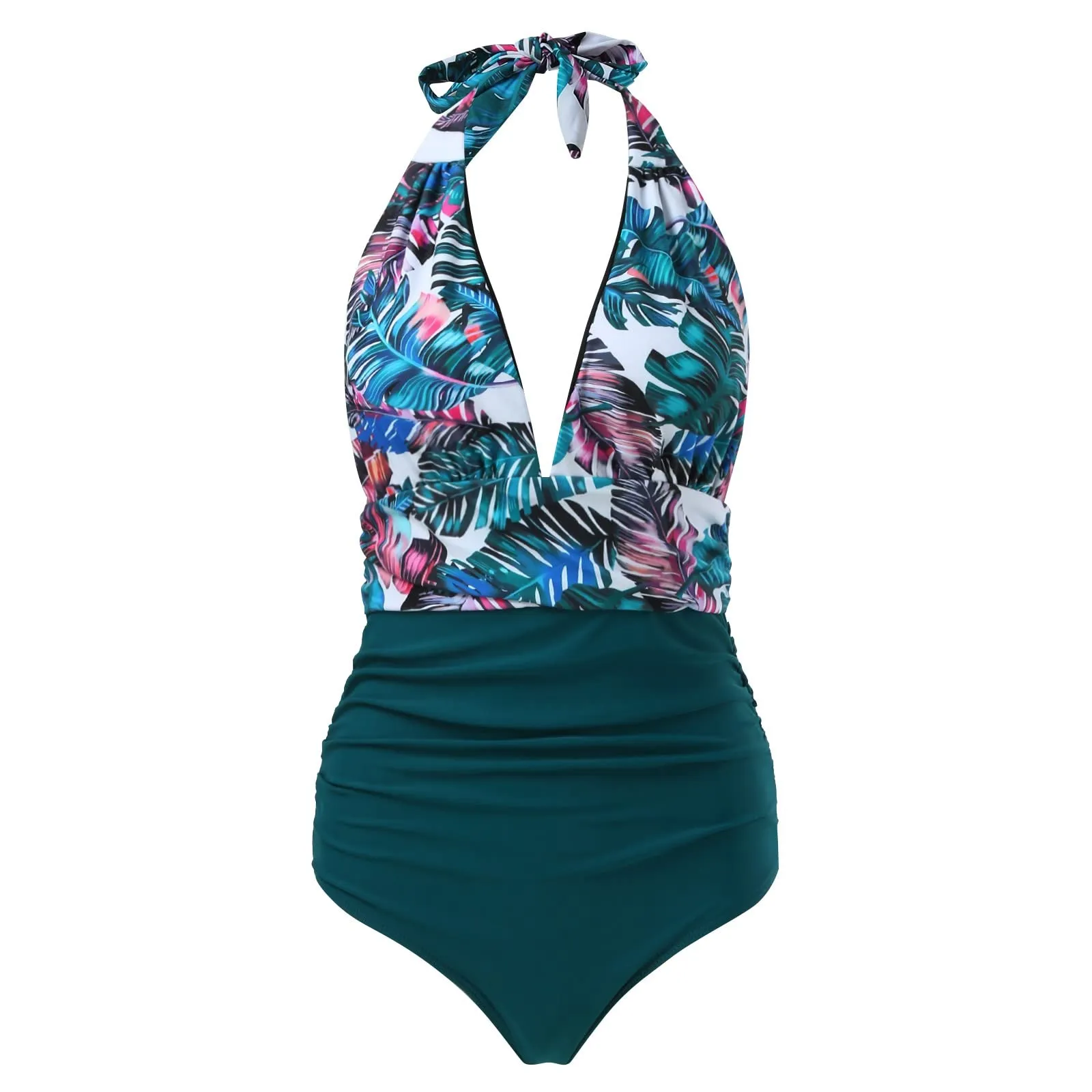Costume Intero Donna Push Up Contenitivo con Scollo a V e Stampe Retrò - immagine 4