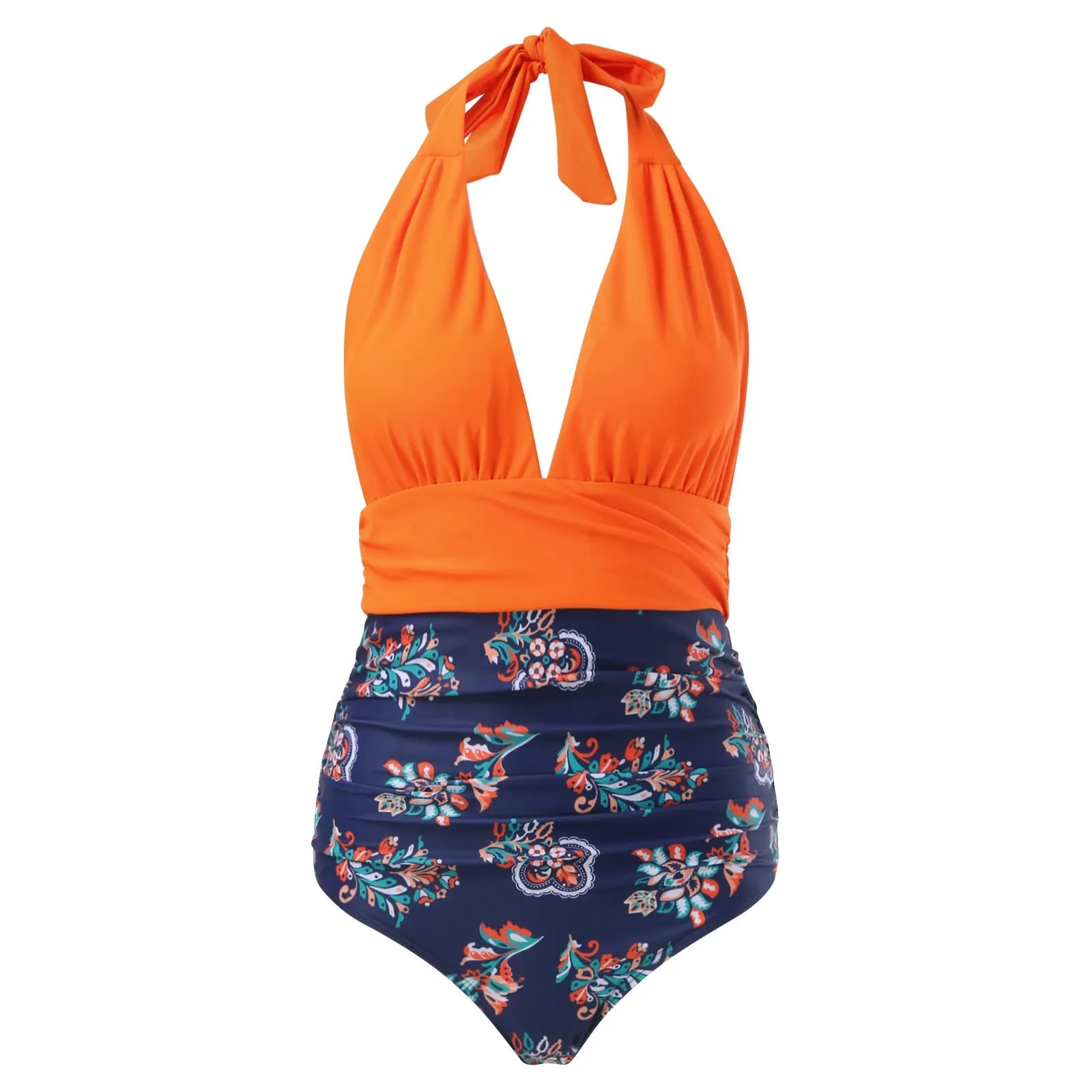 Generico Costume Intero Donna Push Up Modellante con Scollo a V e Stampe Retrò - immagine 4
