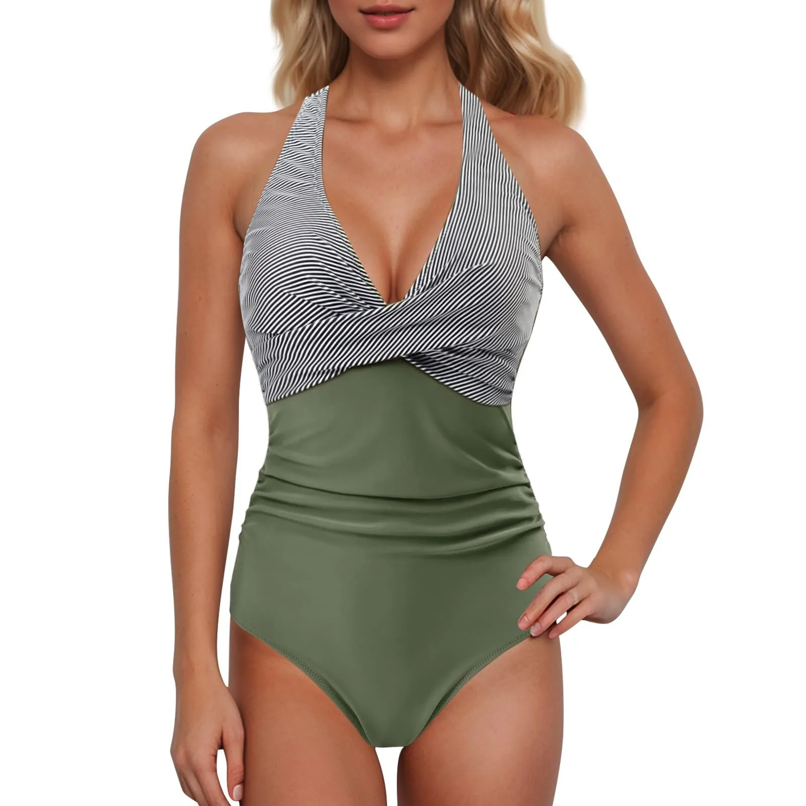 Generico Costume Intero Donna Push Up Modellante con Scollo a V e Spalline Regolabili, Stampe Retrò - immagine 1