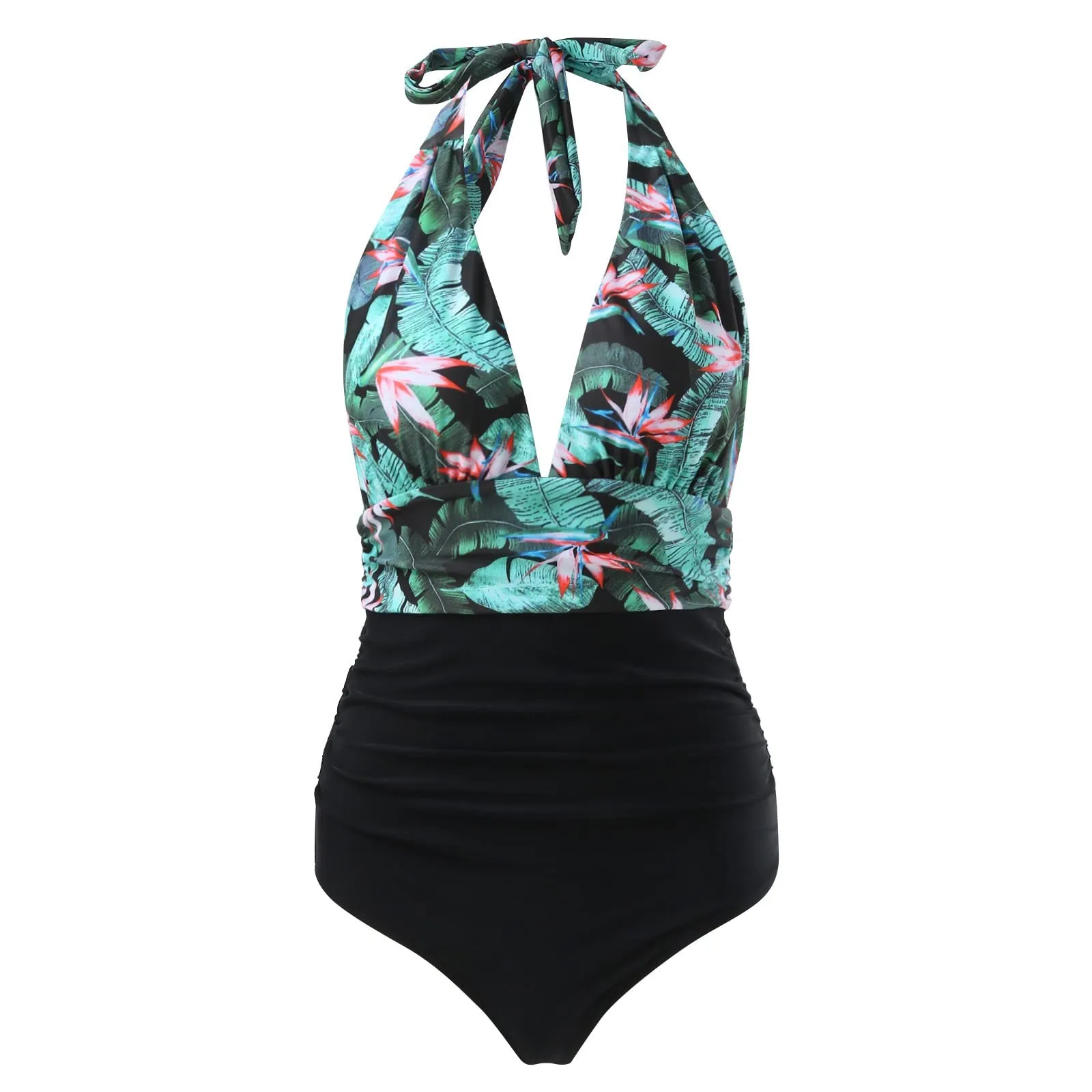 Costume Intero Donna Push Up Modellante con Scollo a V e Stampe Retrò Floreali - immagine 4