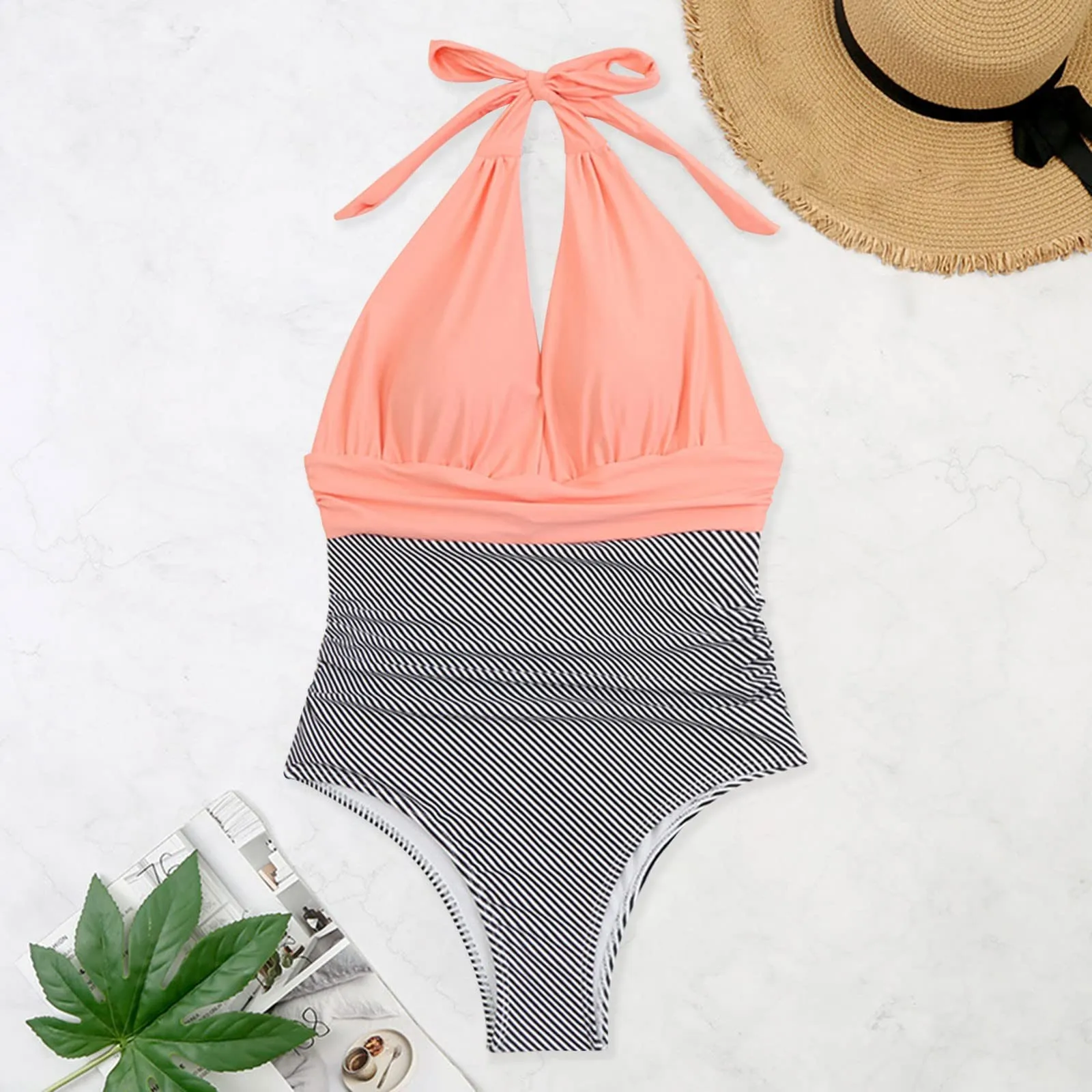 Generico Costume Intero Donna Push Up Modellante con Scollo a V e Stampe Retrò - immagine 6