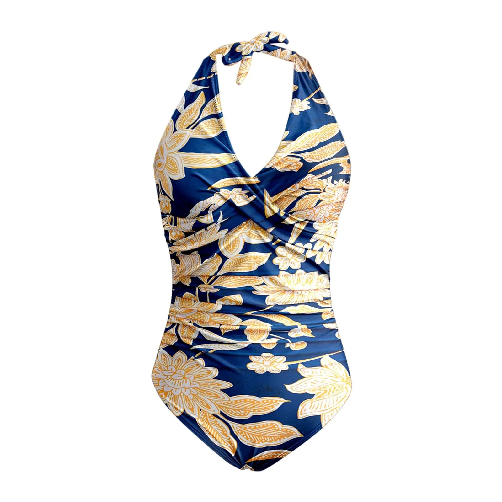 Generico Costume Intero Donna Push Up Modellante con Scollo a V e Stampe Retrò Floreali - immagine 4