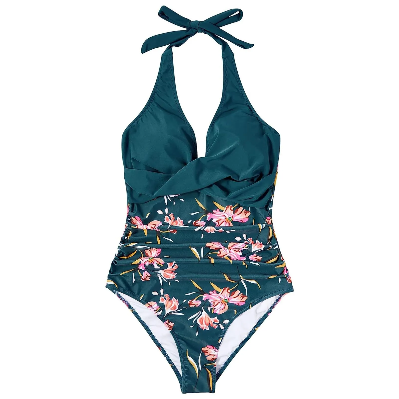 Costume Intero Donna Push Up Modellante con Scollo a V e Stampe Retrò - Floreale - immagine 4
