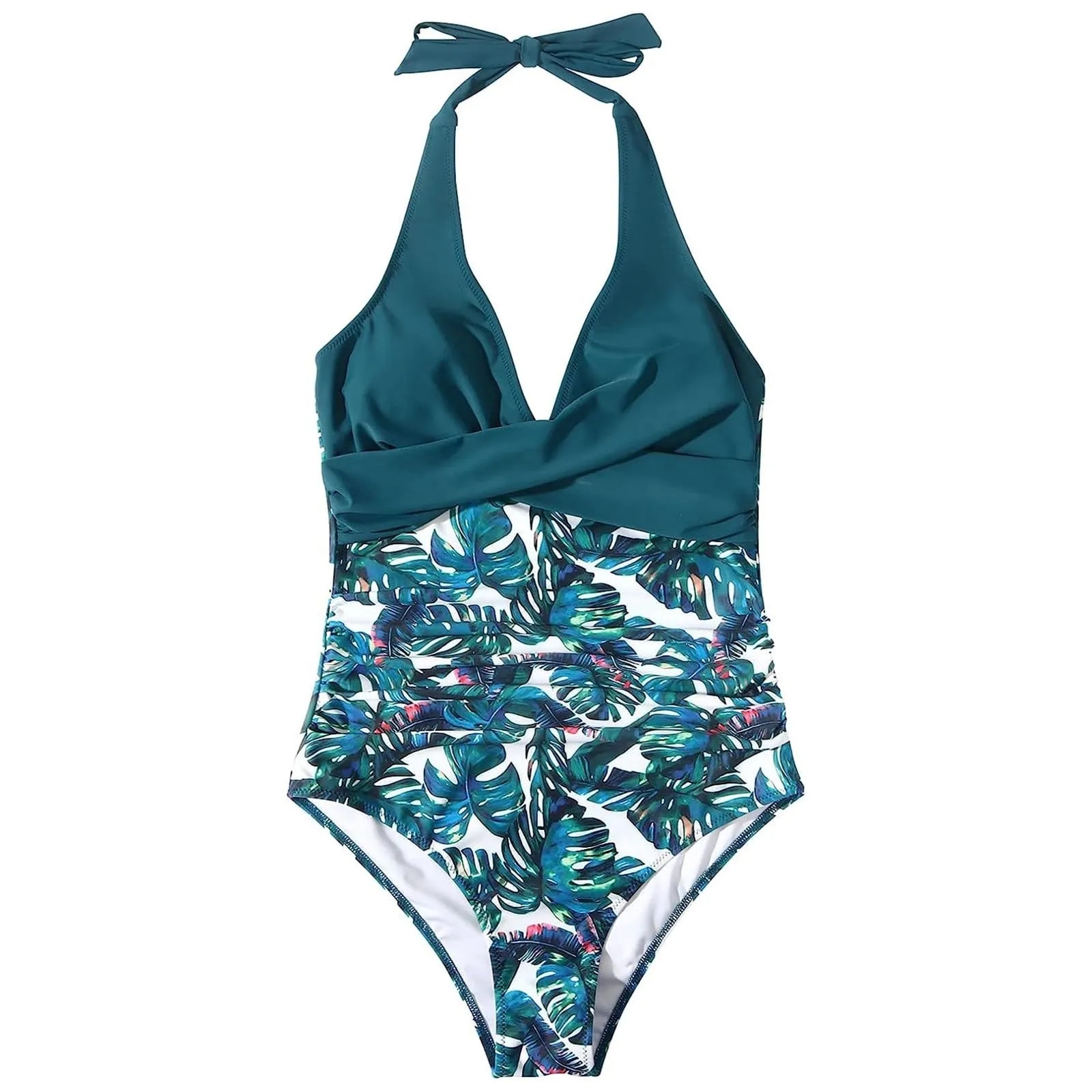 Costume Intero Donna Push Up Modellante con Scollo a V e Stampe Retrò - immagine 4