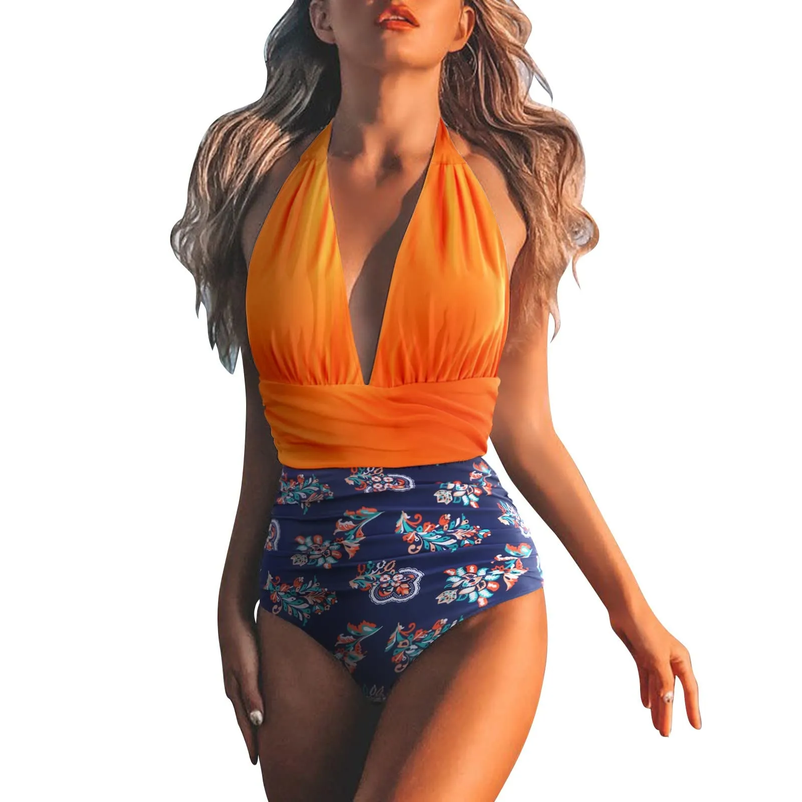 Generico Costume Intero Donna Modellante con Scollo a V e Spalline Regolabili, Stampe Retrò - immagine 1