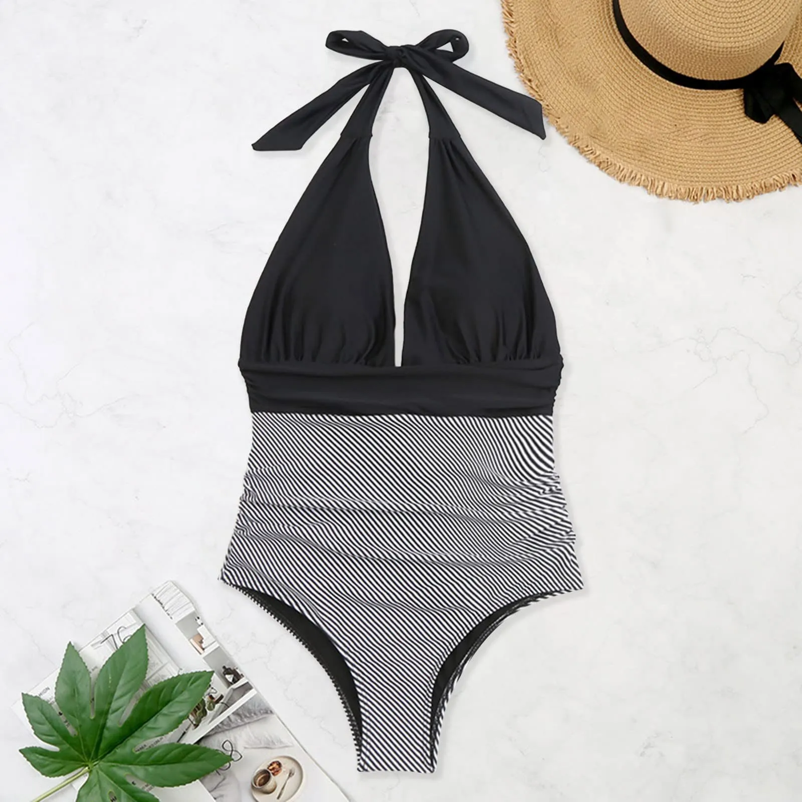Generico Costume Intero Donna Push Up Modellante con Scollo a V e Stampe Retrò - immagine 6