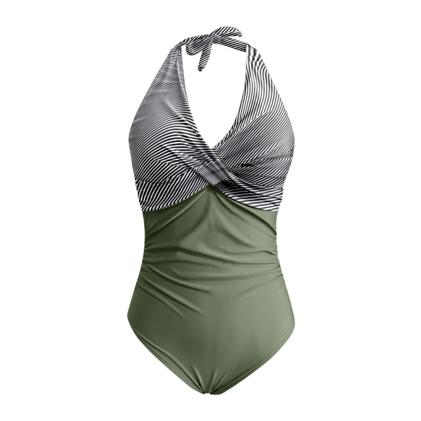 Generico Costume Intero Donna Push Up Modellante a Strisce con Scollo a V e Spalline Regolabili - immagine 4