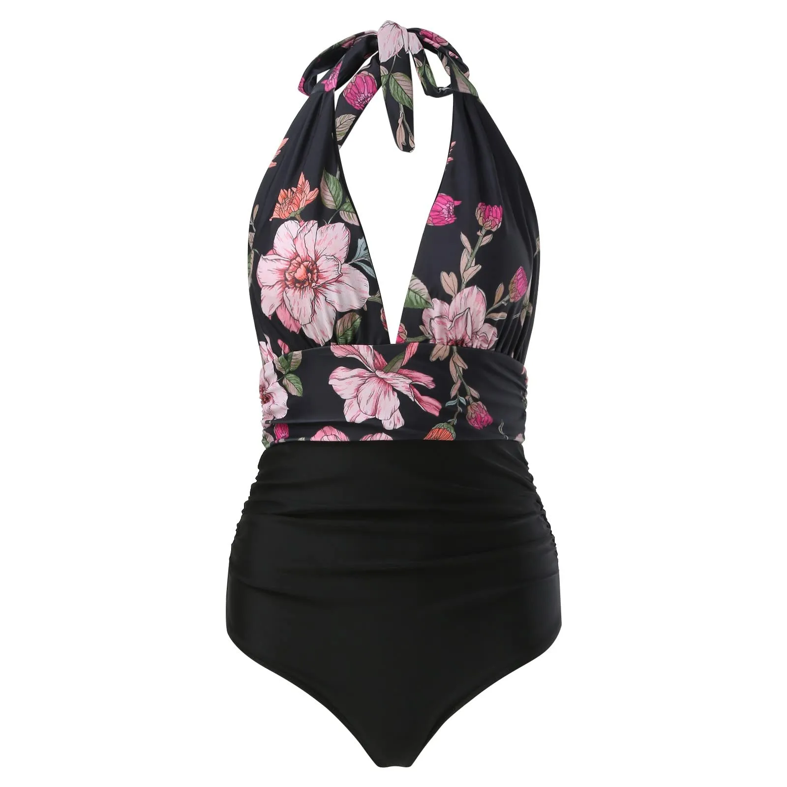 Generico Costume Intero Donna Modellante con Scollo a V e Stampe Retrò Floreali - immagine 5