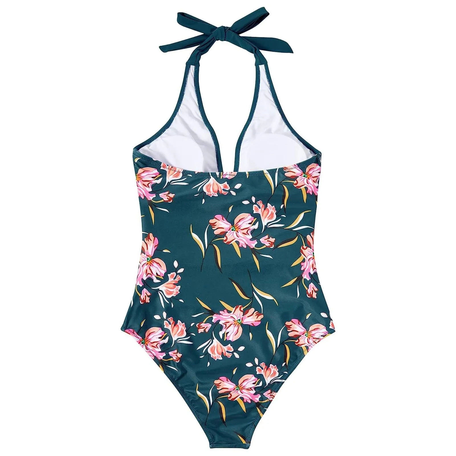 Costume Intero Donna Push Up Modellante con Scollo a V e Stampe Retrò Floreali - immagine 5