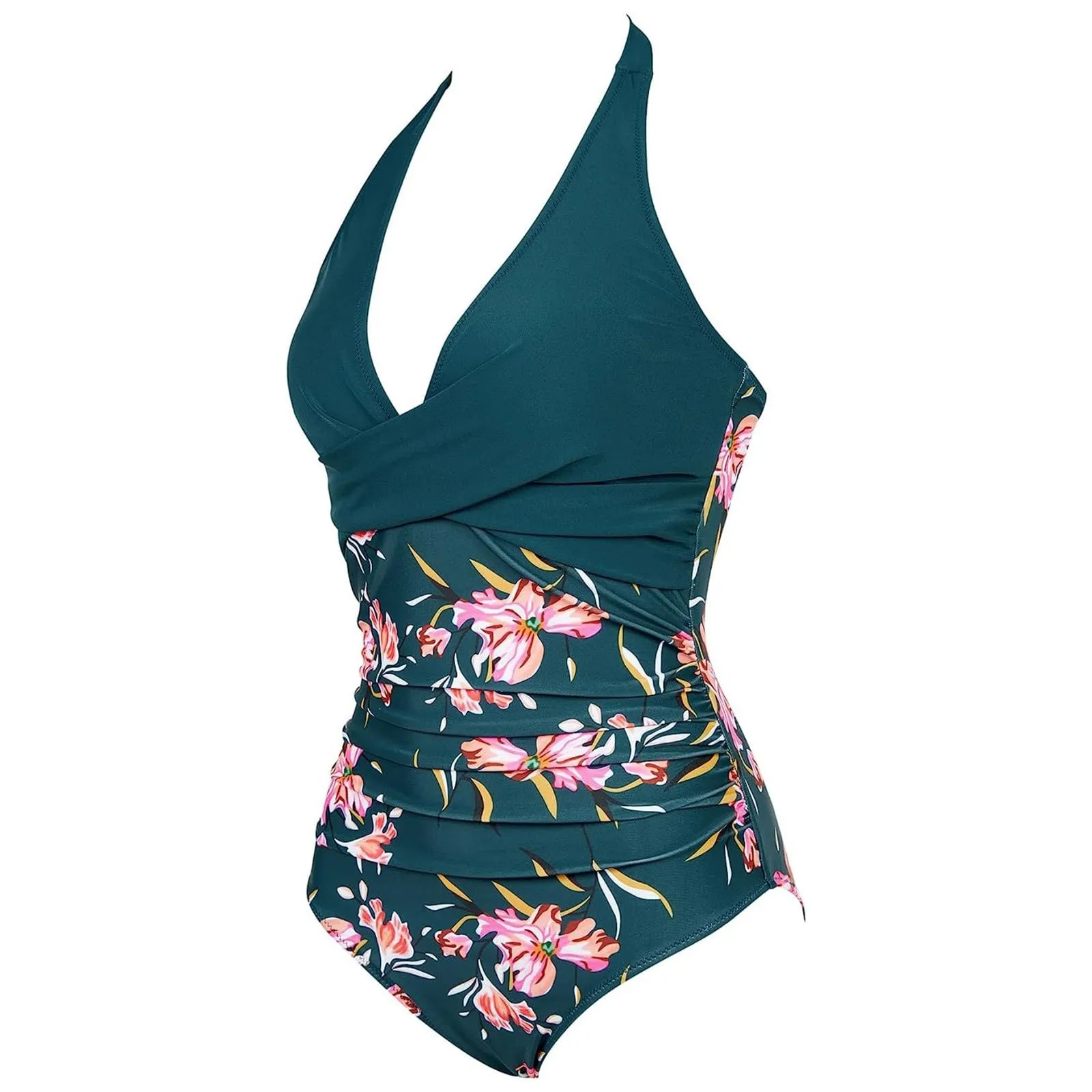 Costume Intero Donna Push Up Modellante con Scollo a V e Stampe Retrò - Floreale - immagine 6