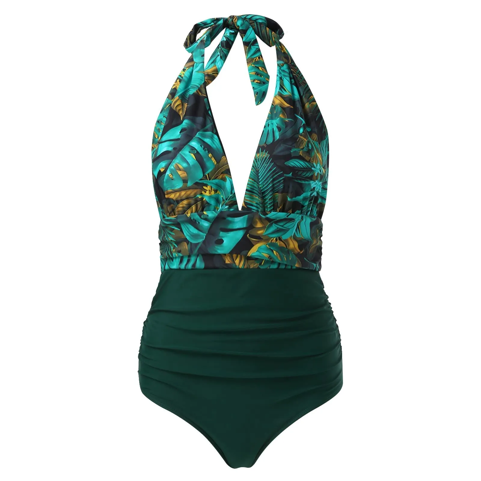Generico Costume Intero Donna Push Up Contenitivo Scollo a V con Stampe Retrò - immagine 4