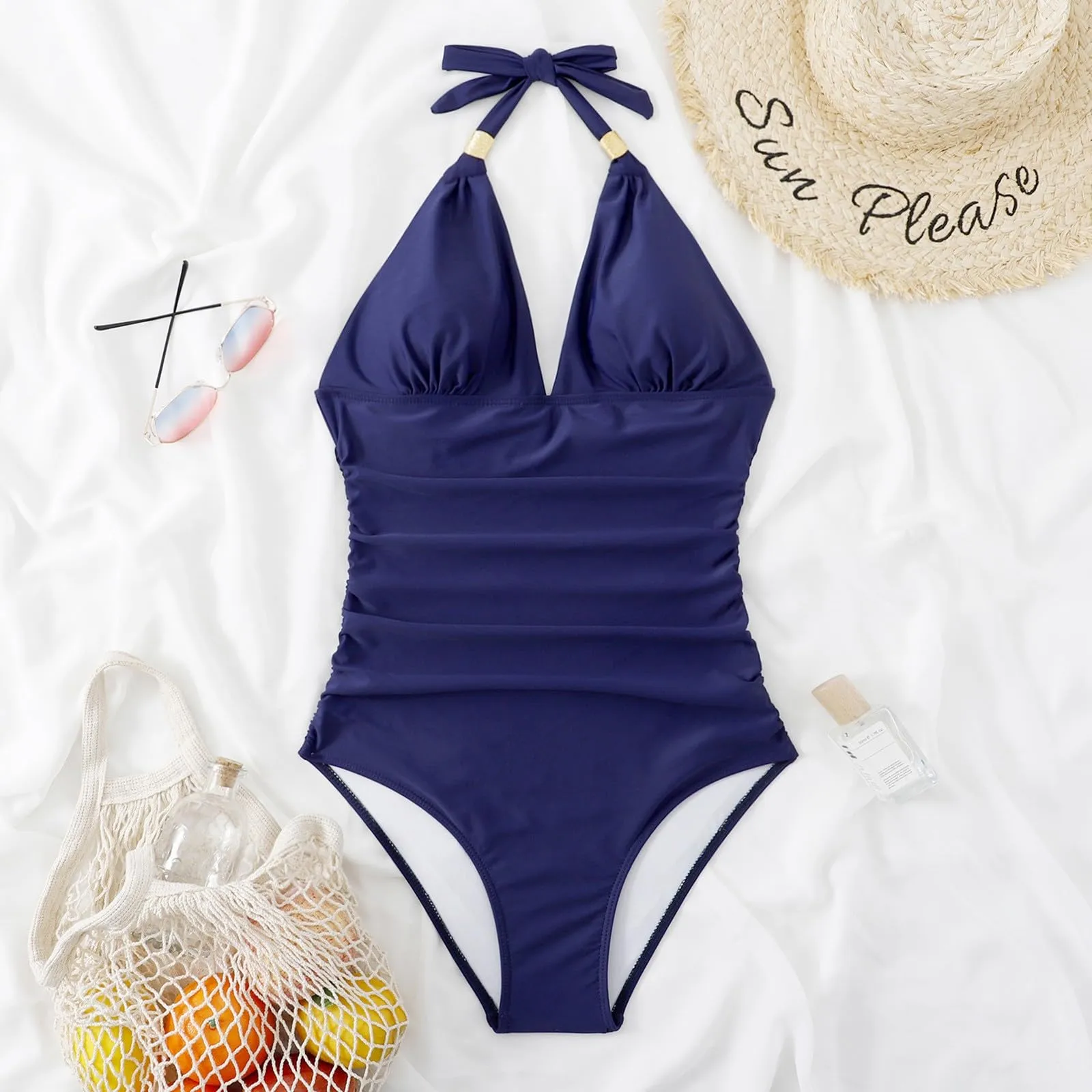 Costume Intero Donna Push Up Modellante con Scollo a V e Spalline Regolabili - immagine 2