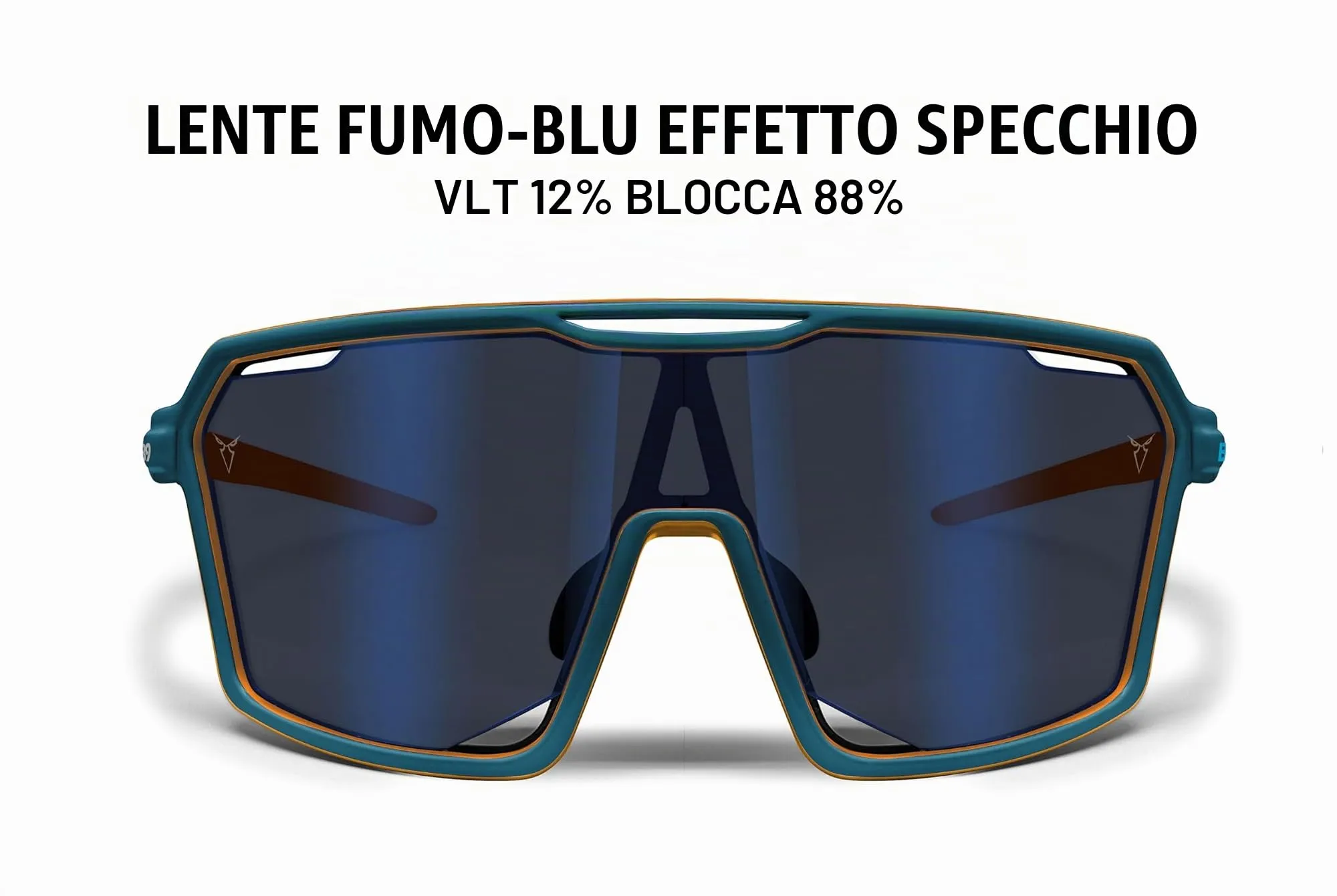 B89 Occhiali Sportivi TR90 mod. BO Blu Ottanio Opaco/Giallo Senape Opaco - Lente Specchiata Blu - immagine 2