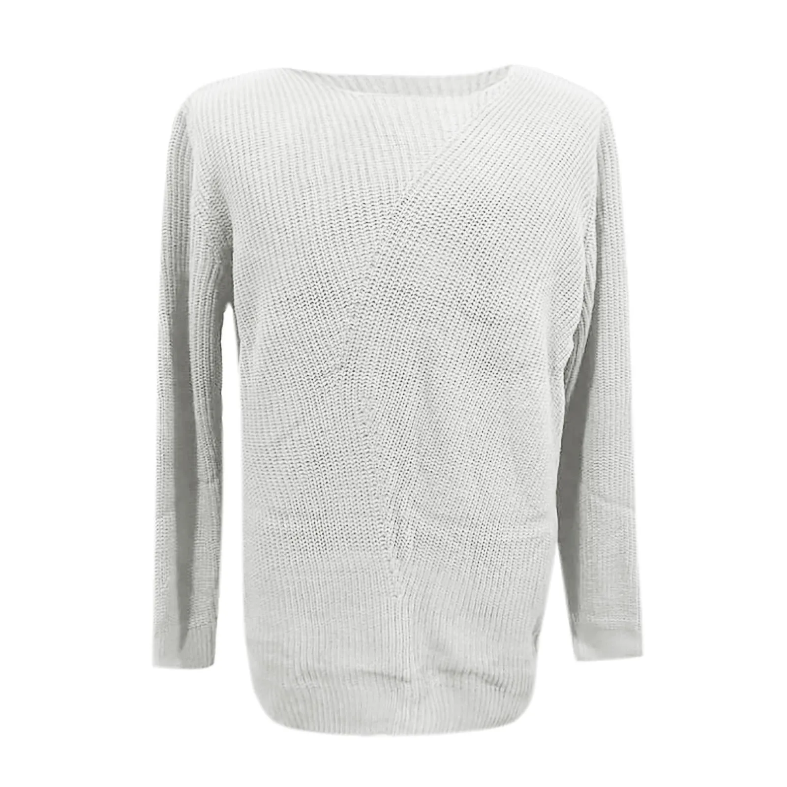 Duohropke Maglia a maniche lunghe da uomo con scollo a V slim fit, Bianco, M - immagine 2