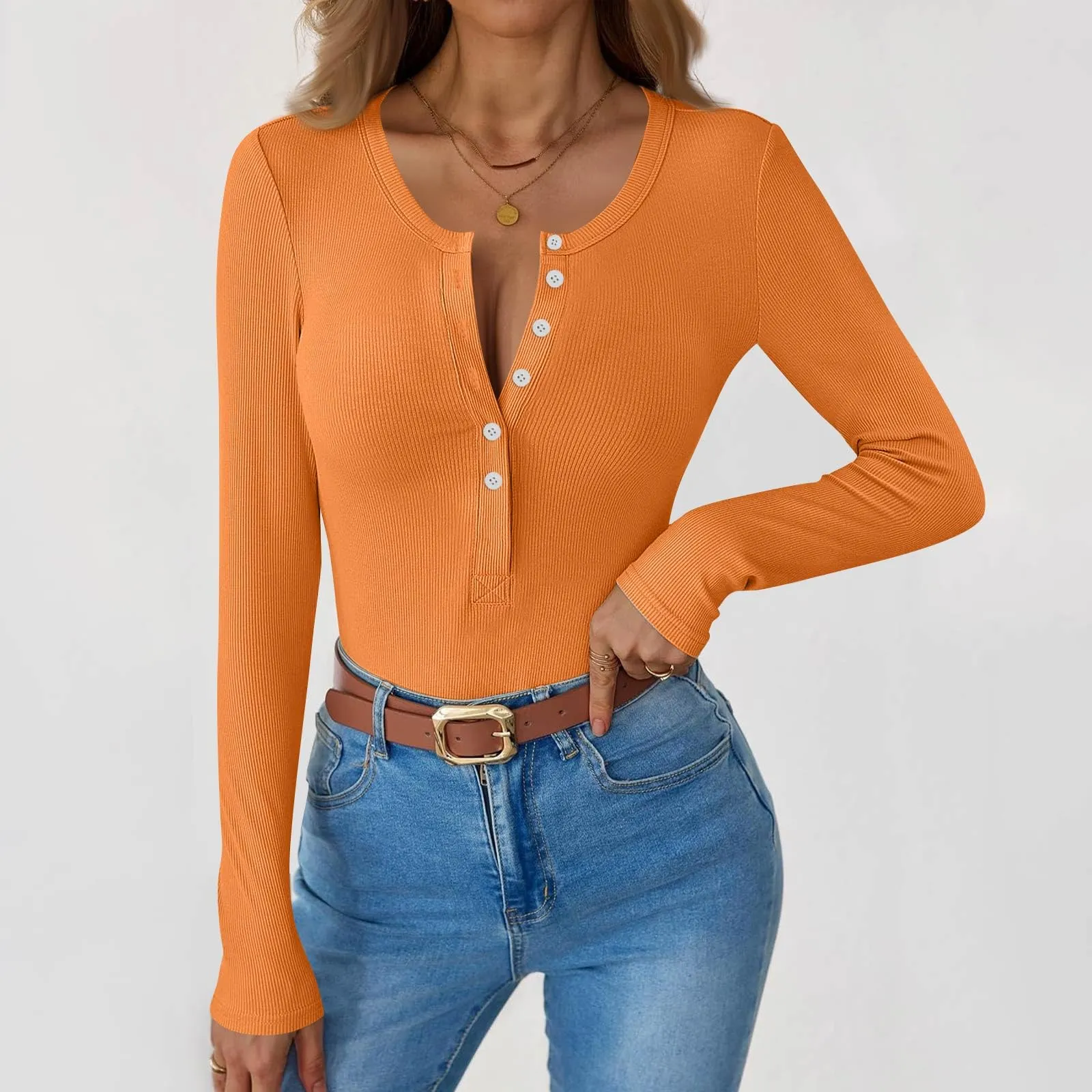 MOKBAY Maglia Intima Donna Manica Lunga Slim Fit Tinta Unita Rosa L - immagine 2