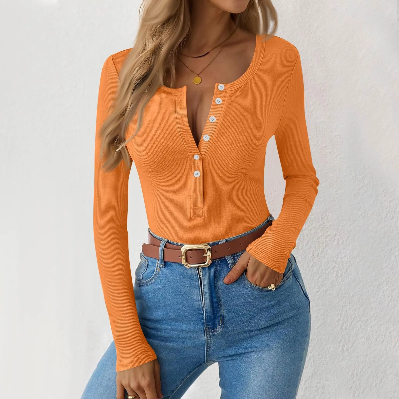 MOKBAY Maglia Intima Donna Manica Lunga Slim Fit Tinta Unita Rosa L - immagine 3