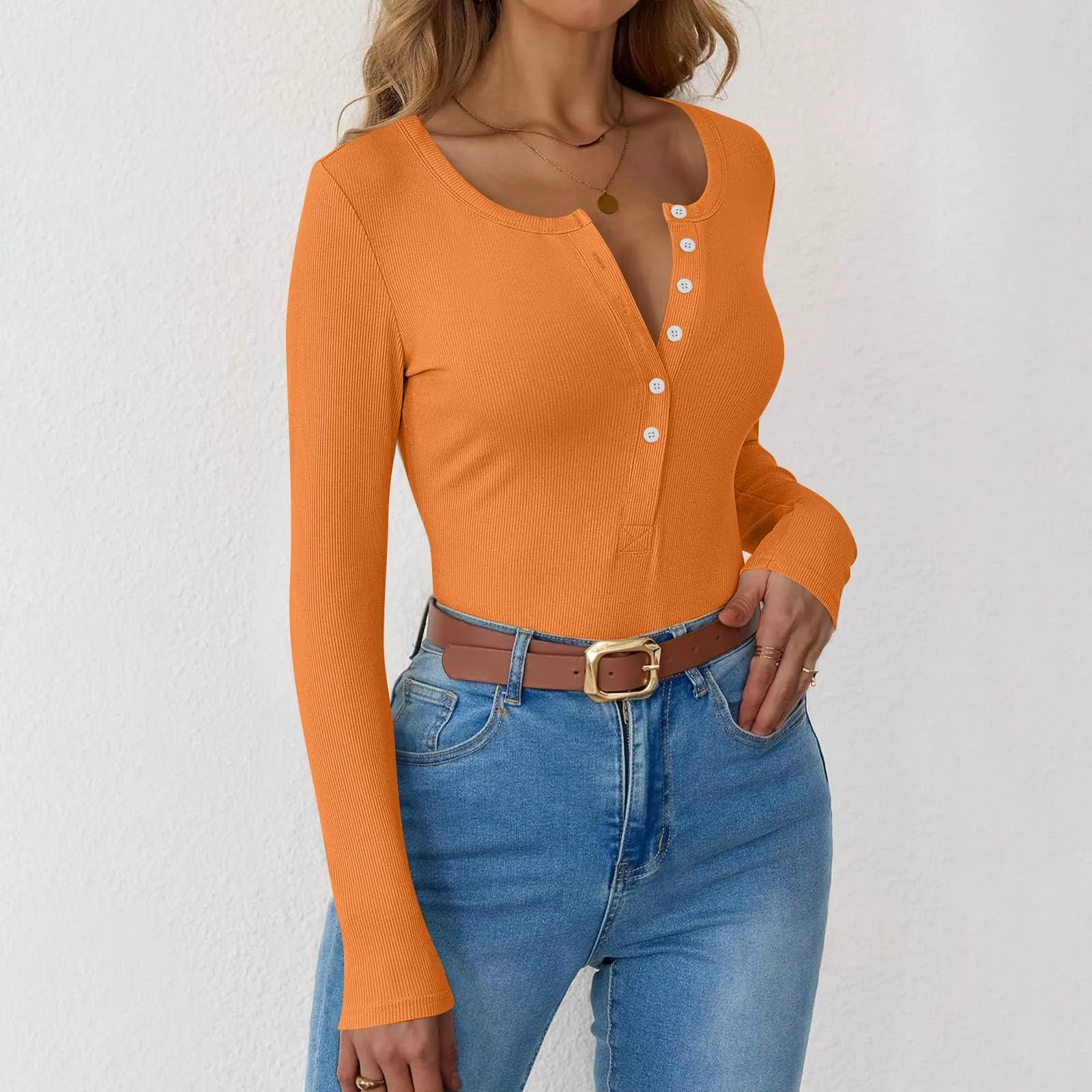 MOKBAY Maglia Intima Donna Manica Lunga Slim Fit Tinta Unita Rosa L - immagine 6