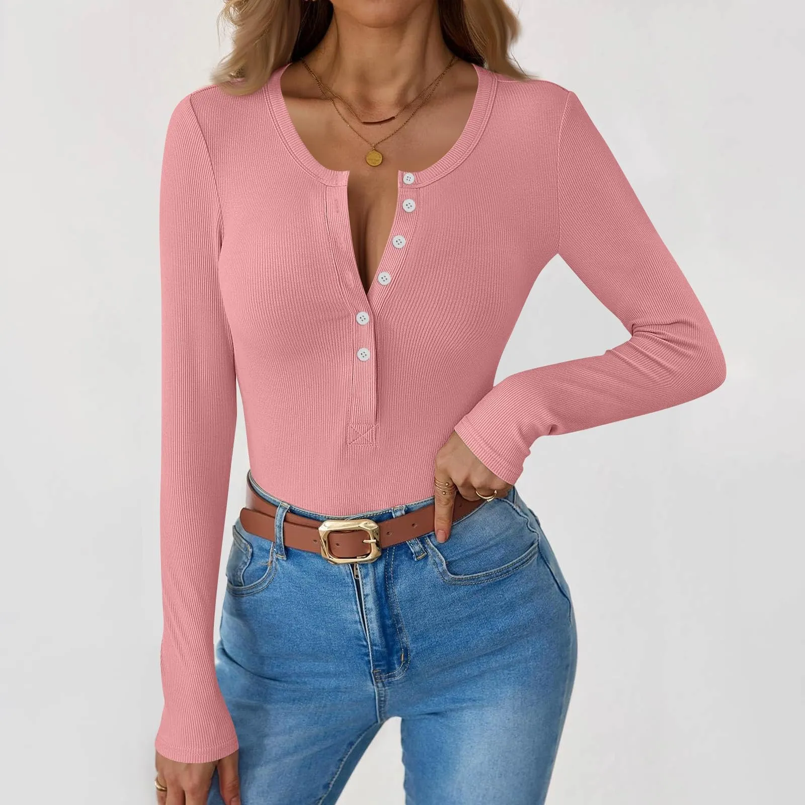 MOKBAY Maglia Donna Manica Lunga Slim Fit Tinta Unita XL - immagine 2