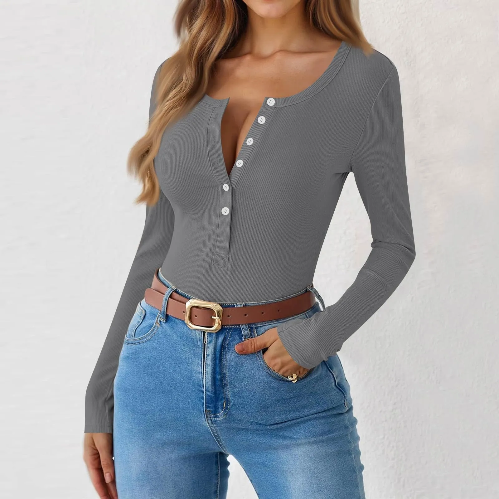 MOKBAY Maglia Donna Manica Lunga Tinta Unita Slim Fit Crop Top XXL - immagine 6