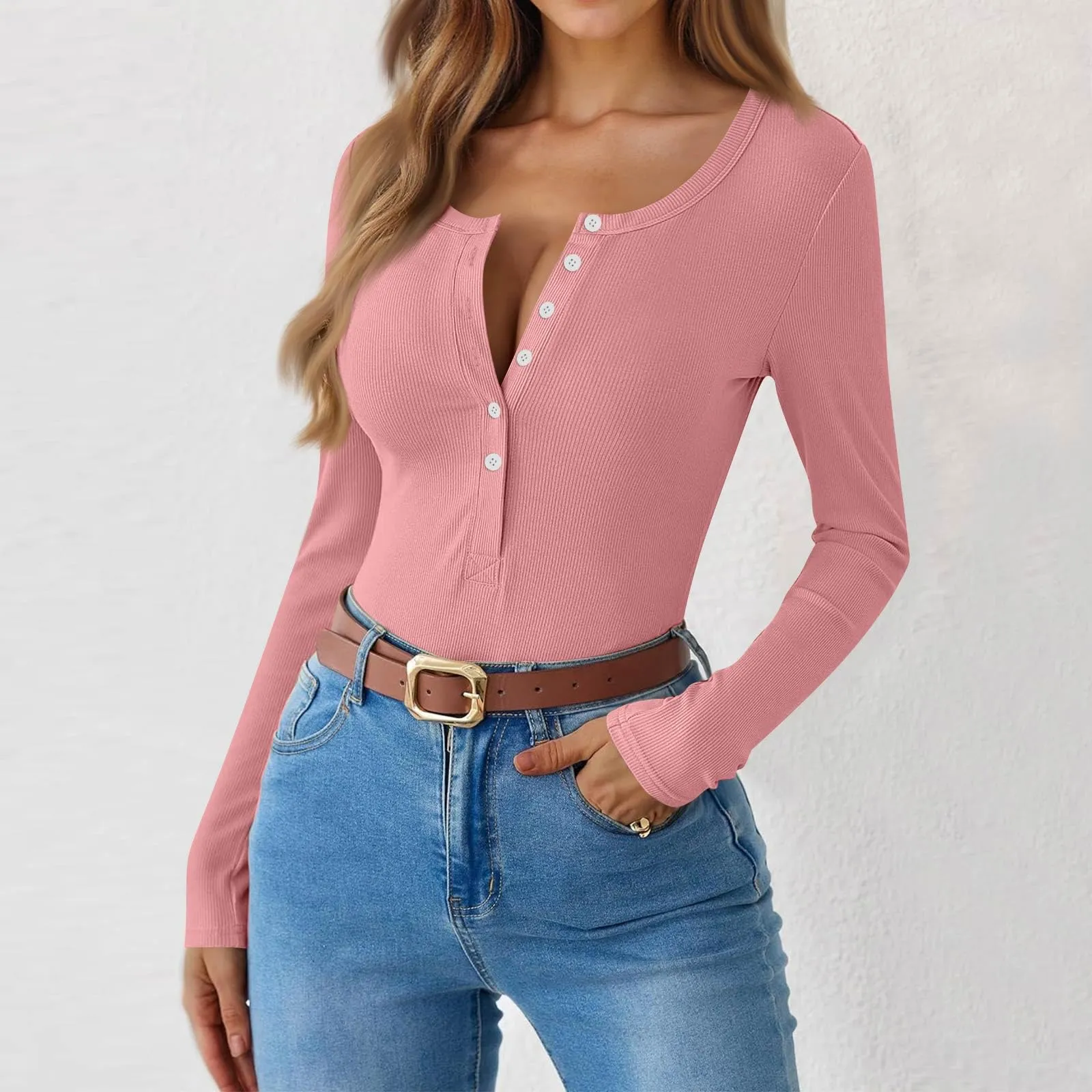 MOKBAY Maglia Intima Donna Slim Fit Crop Top Manica Lunga Tinta Unita Nera L - immagine 7