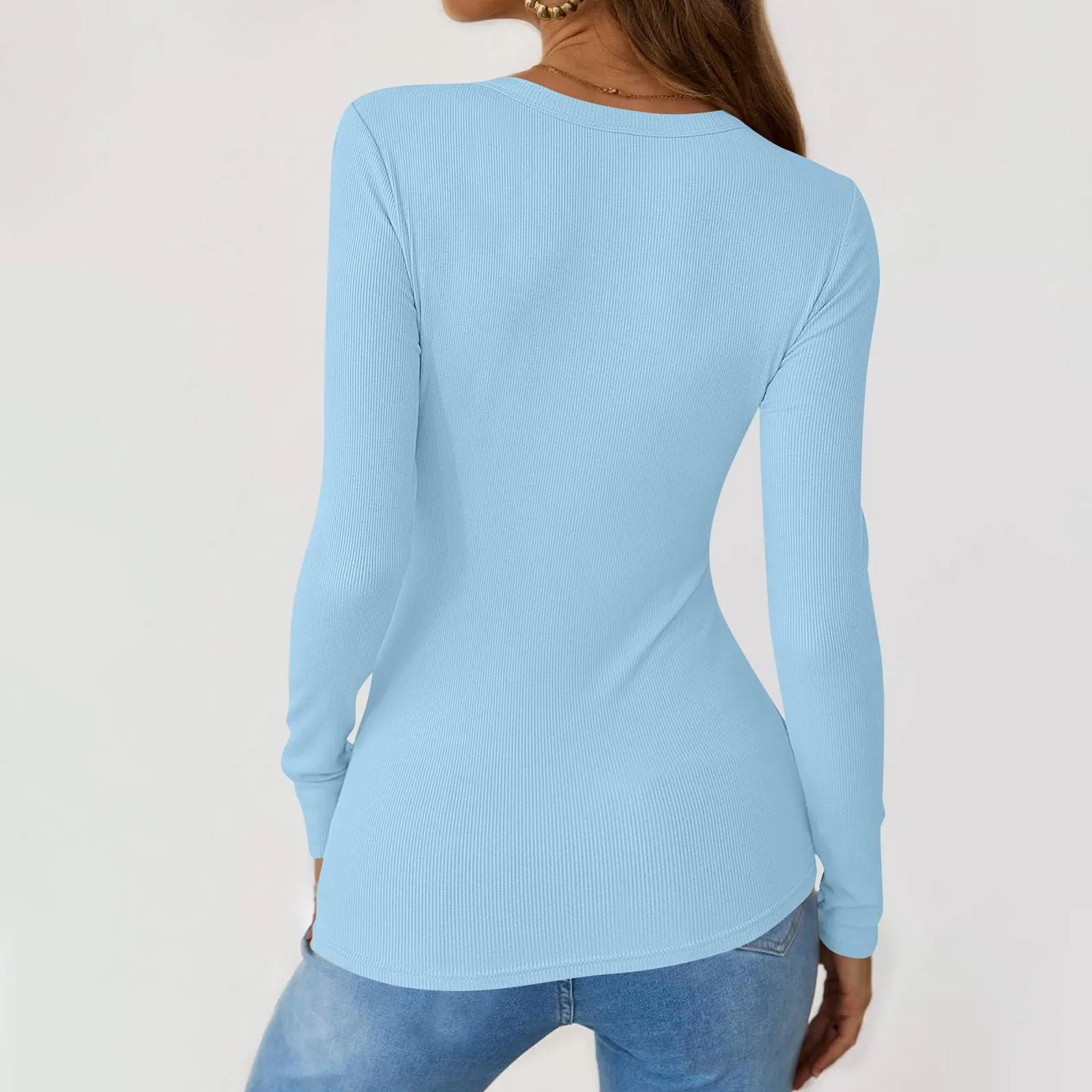 MOKBAY Magliette Manica Lunga Donna Slim Fit Tinta Unita Arancione XL - immagine 5
