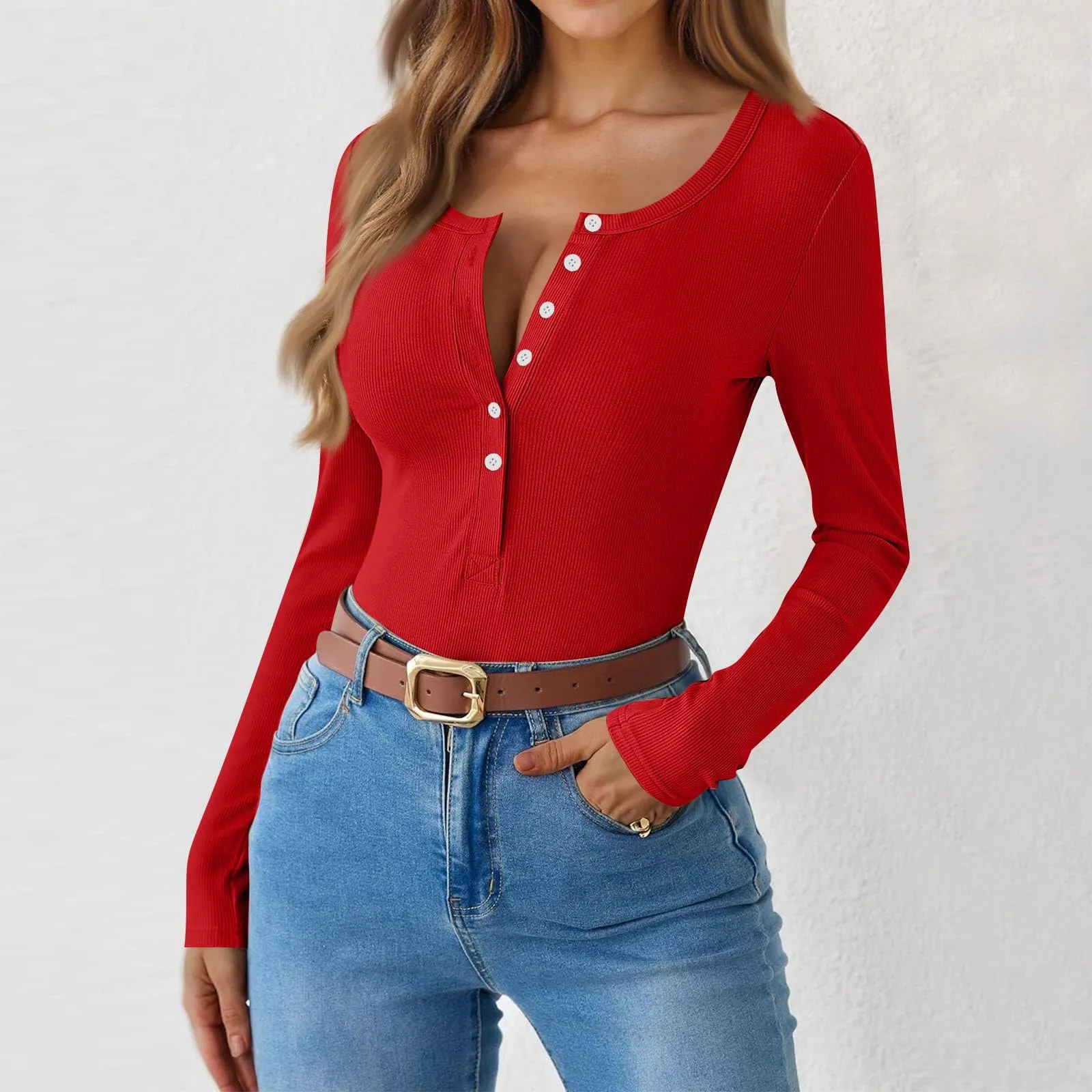 MOKBAY Maglia Donna Autunno Slim Fit Manica Lunga Tinta Unita - M - immagine 7
